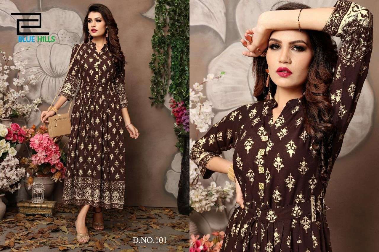 BLUE HILLS WALKWAY VOL 1 RAYON PRINT FANCY WEAR LADIES GOWN