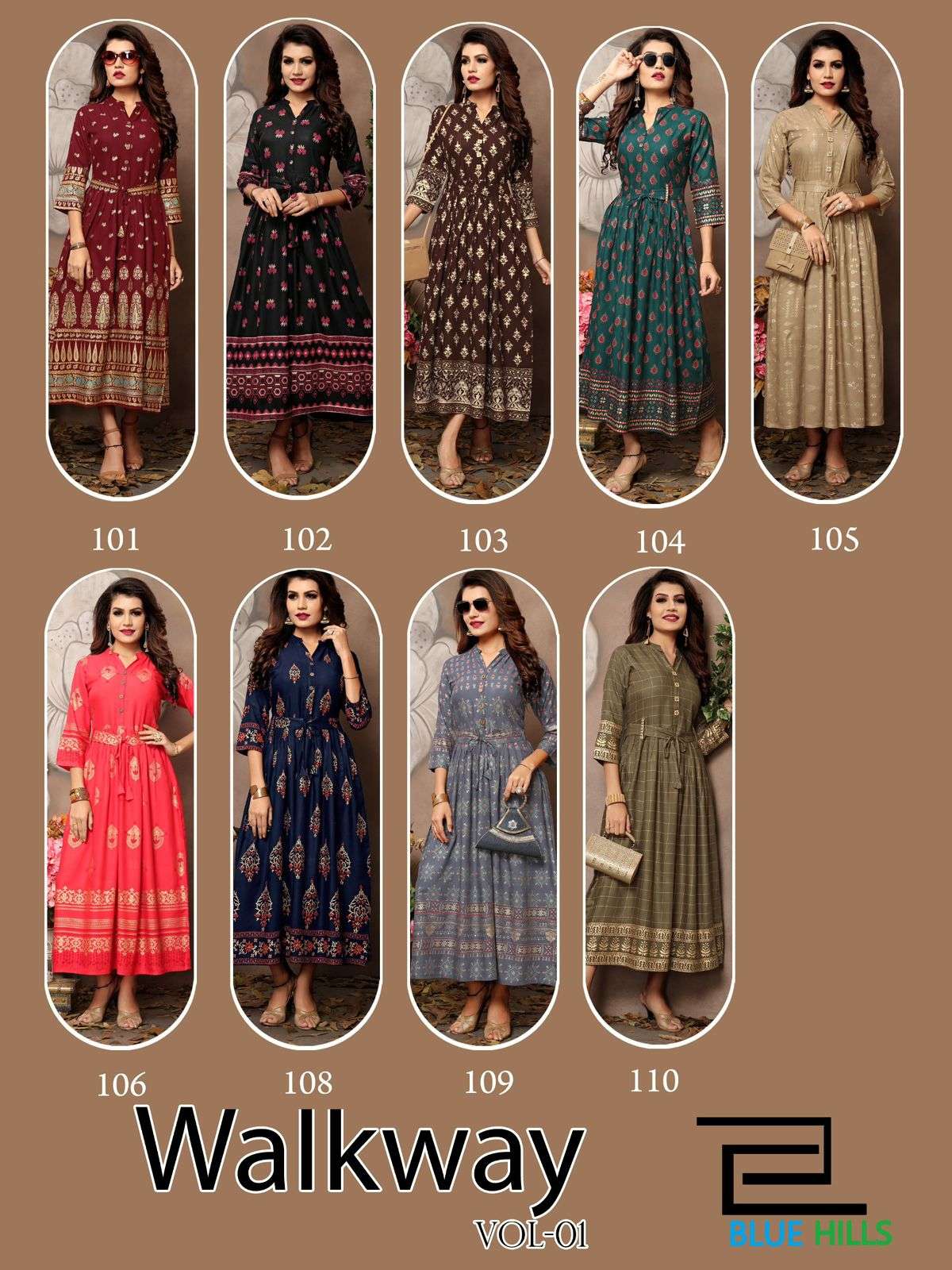 BLUE HILLS WALKWAY VOL 1 RAYON PRINT FANCY WEAR LADIES GOWN