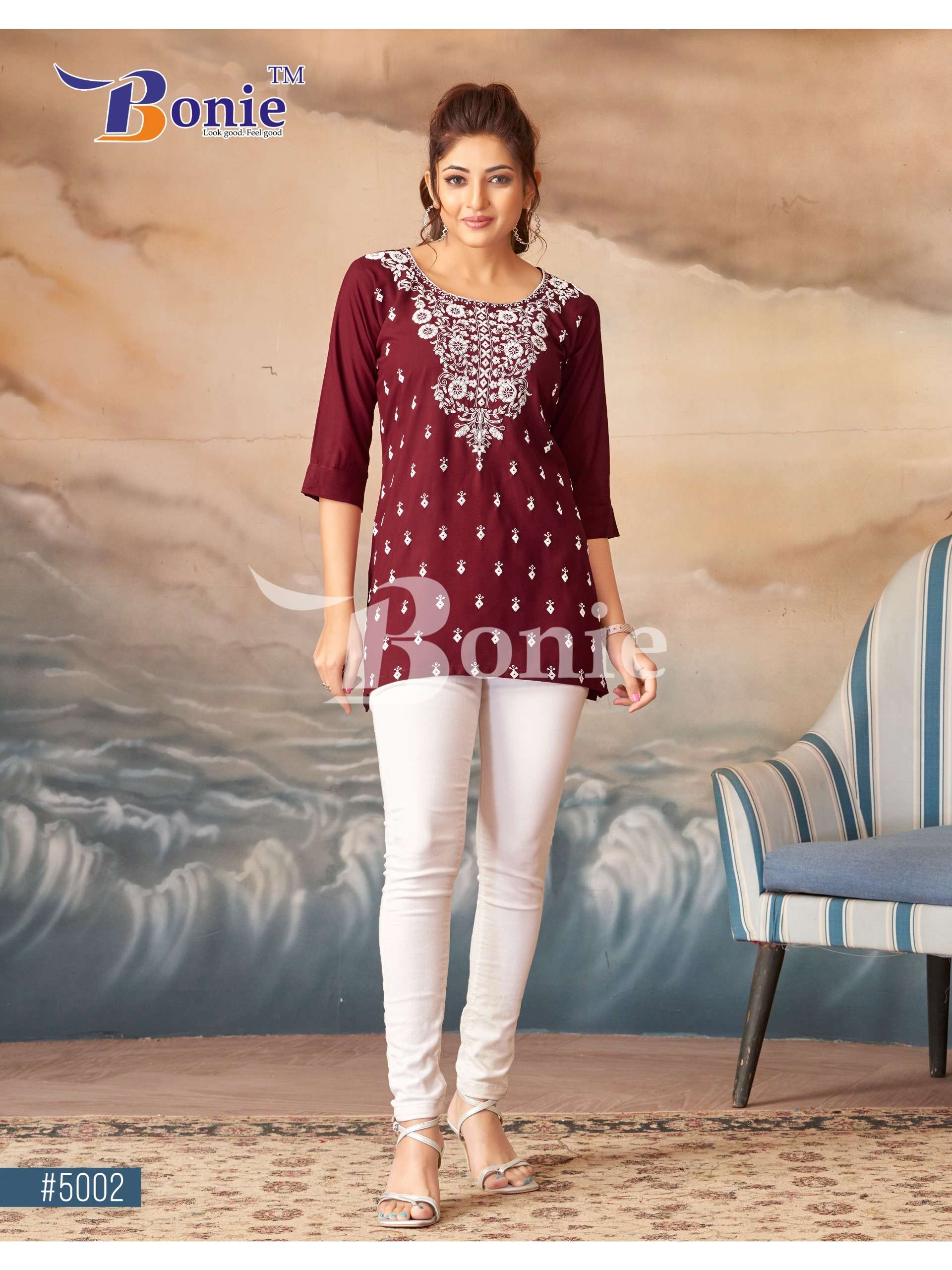  BONIE DAISY VOL 5 RAYON FANCY LUCKNOWI WORKS SHORT KURTI