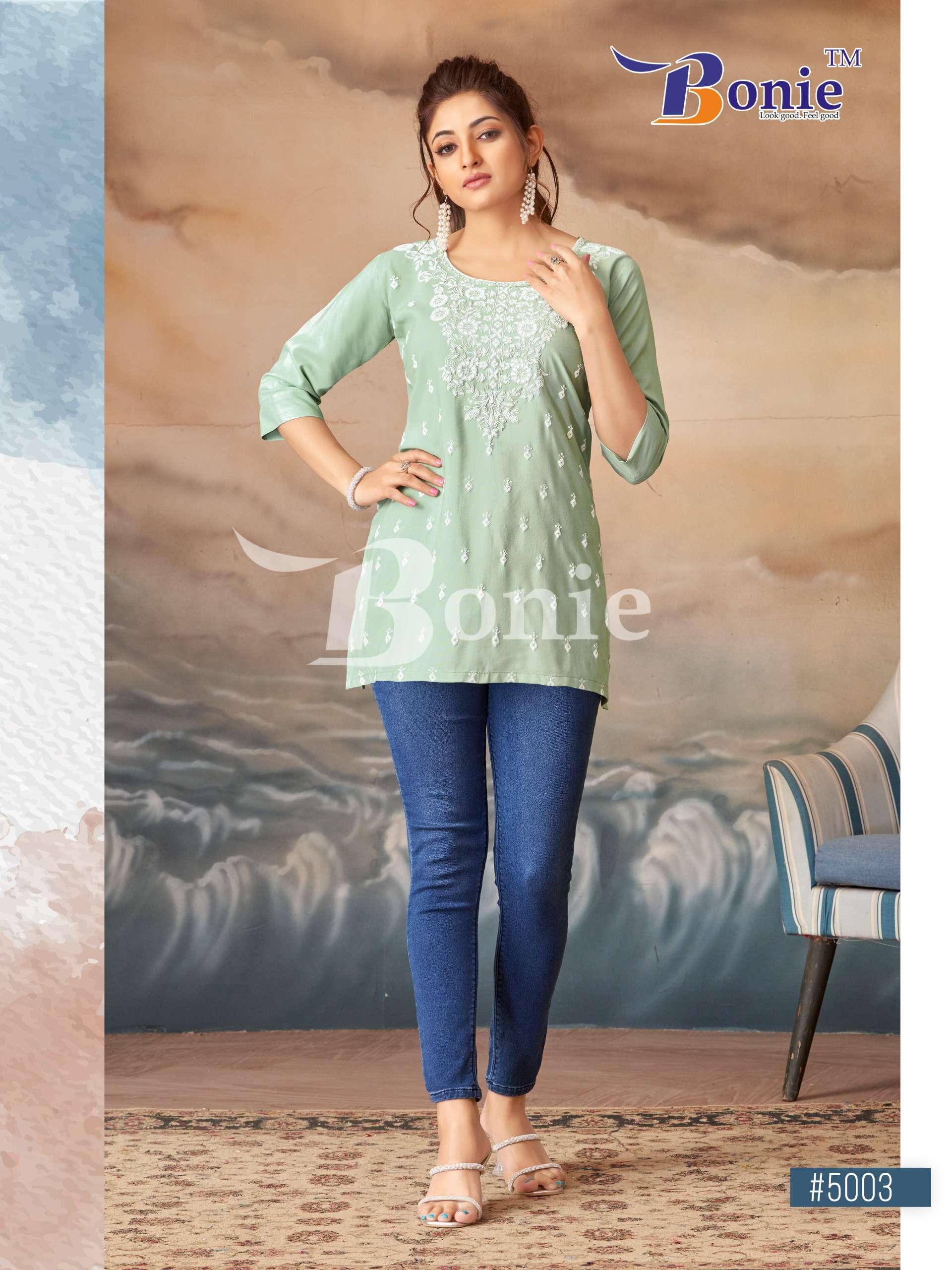  BONIE DAISY VOL 5 RAYON FANCY LUCKNOWI WORKS SHORT KURTI