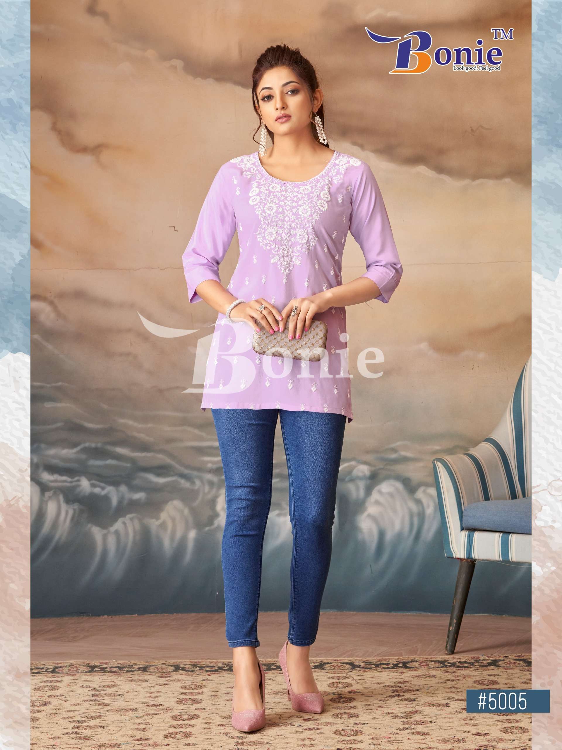  BONIE DAISY VOL 5 RAYON FANCY LUCKNOWI WORKS SHORT KURTI