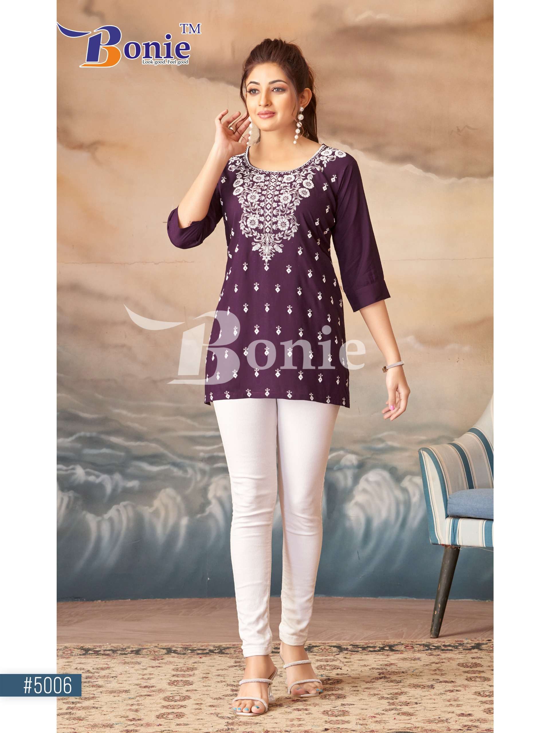  BONIE DAISY VOL 5 RAYON FANCY LUCKNOWI WORKS SHORT KURTI
