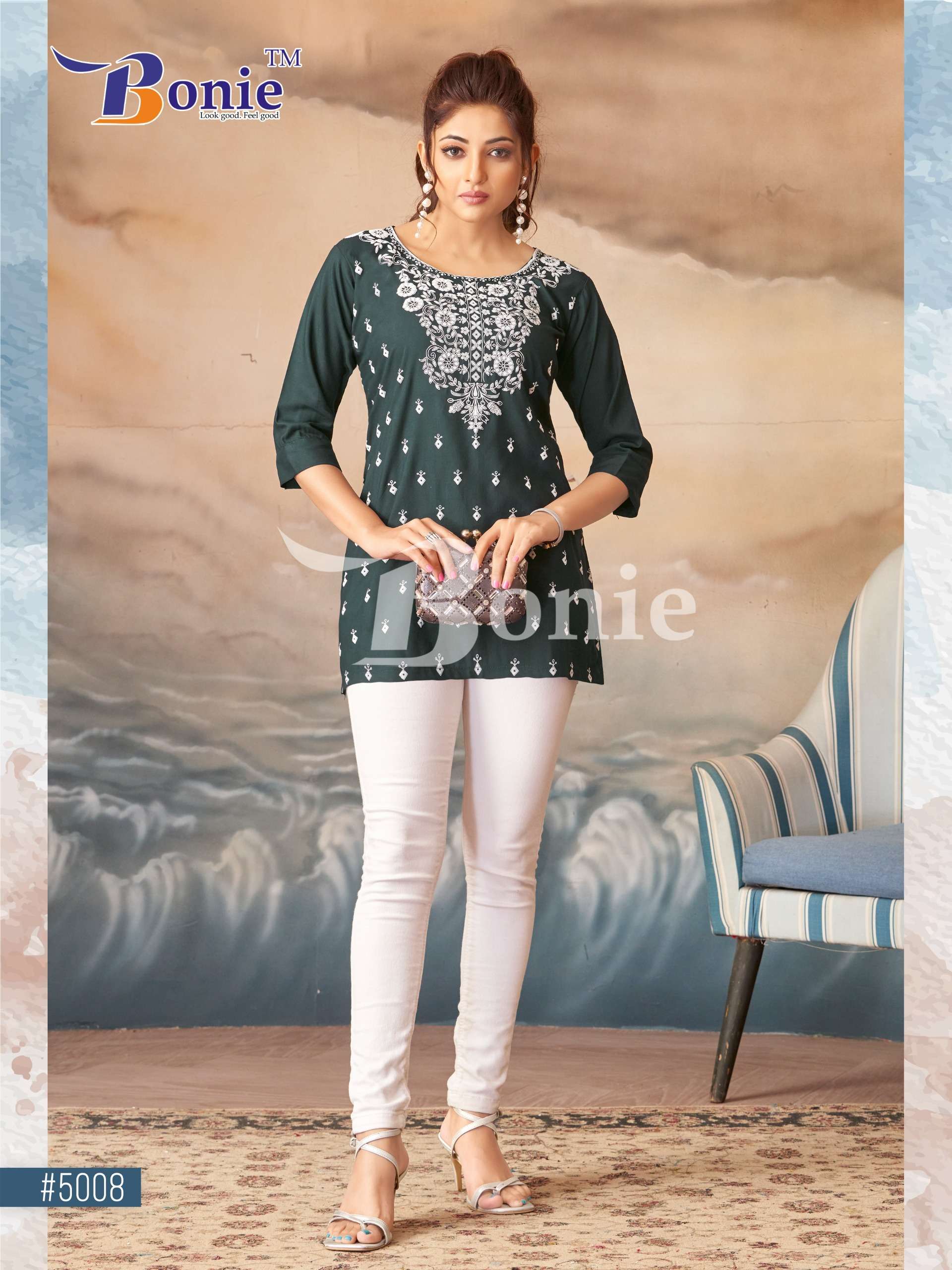  BONIE DAISY VOL 5 RAYON FANCY LUCKNOWI WORKS SHORT KURTI