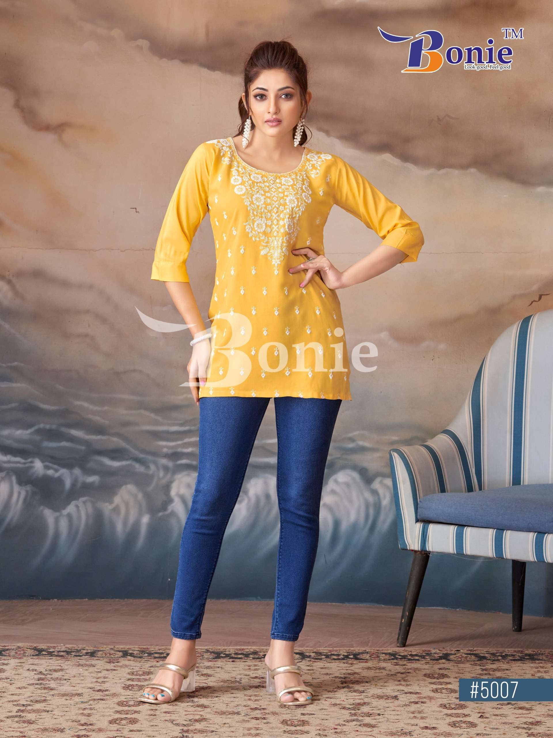  BONIE DAISY VOL 5 RAYON FANCY LUCKNOWI WORKS SHORT KURTI