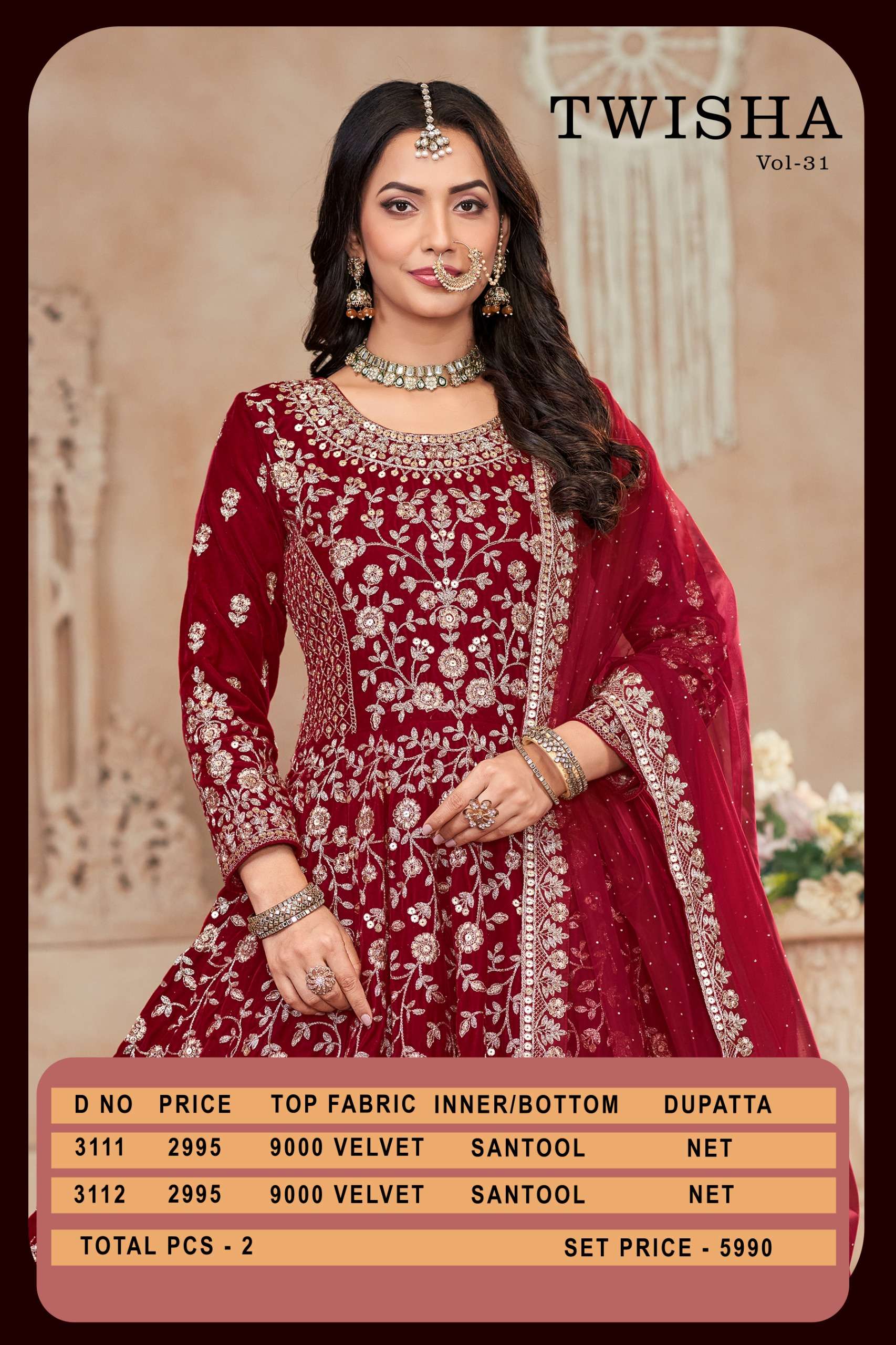 DANI CREATION TWISHA VOL 31 VELVET HEAVY DESIGNER LOOK PARTY WEAR GOWN DRESS