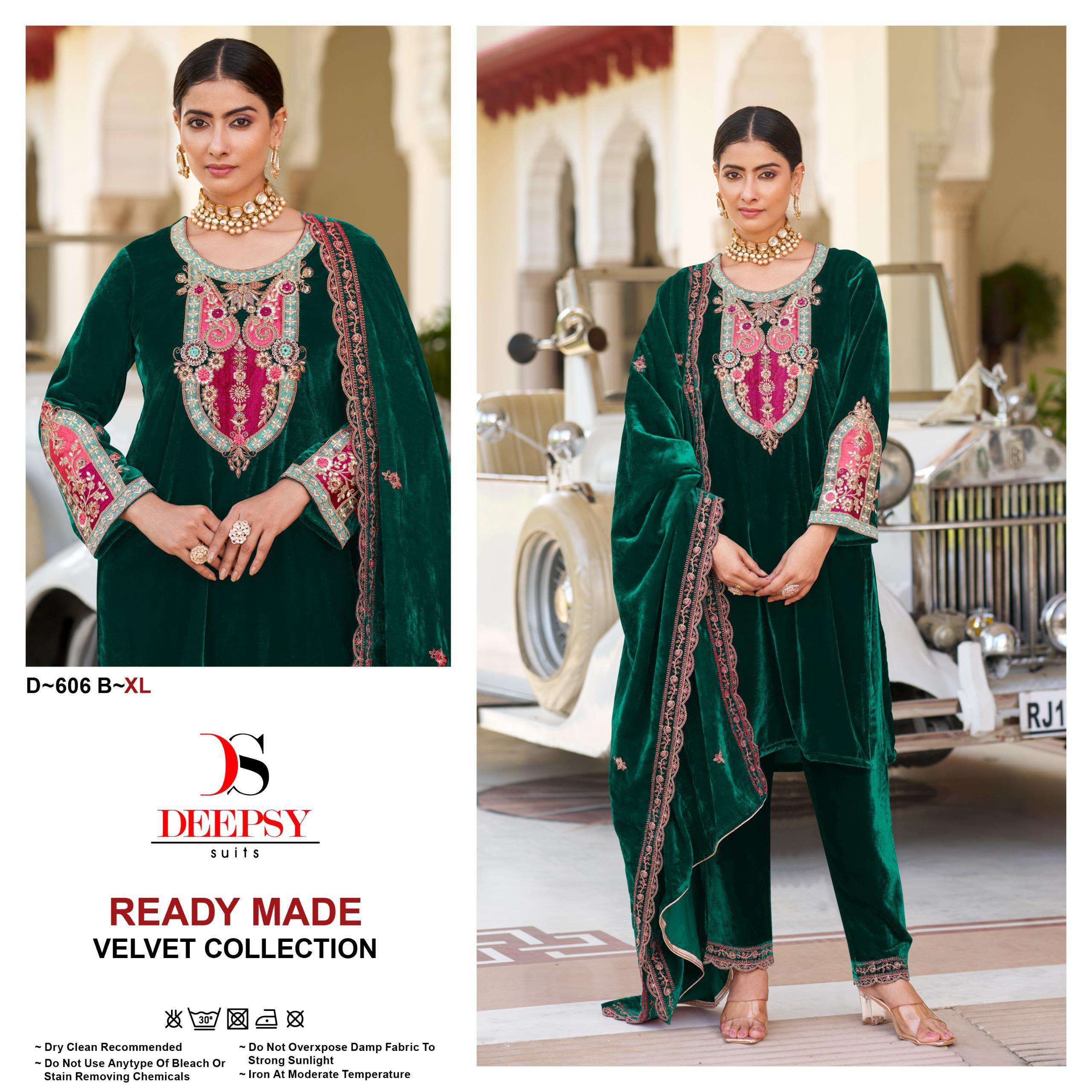 DEEPSY SUITS D 606 VELVET WITH HEAVY EMBROIDERY DESIGNER PAKISTANI SUIT