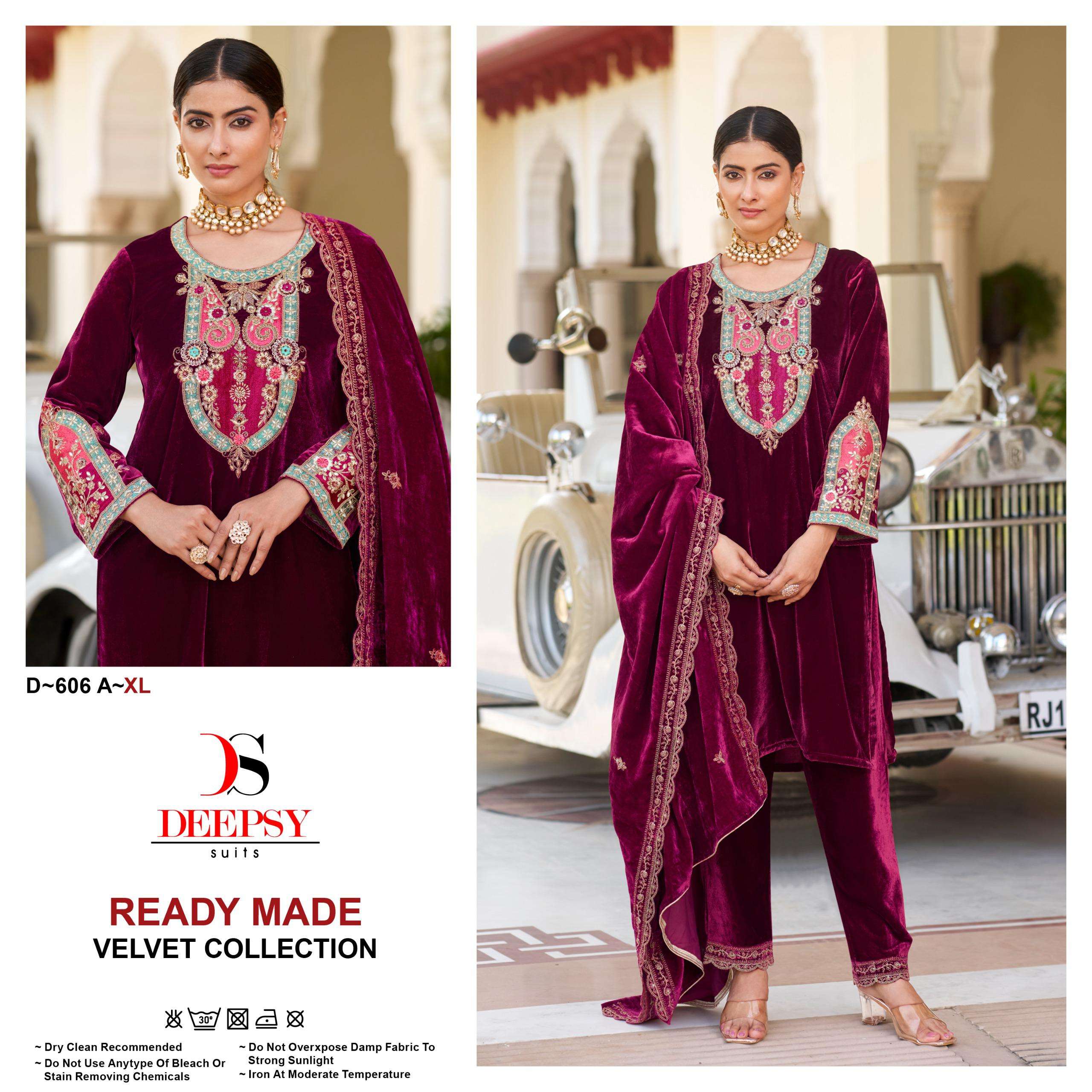 DEEPSY SUITS D 606 VELVET WITH HEAVY EMBROIDERY DESIGNER PAKISTANI SUIT