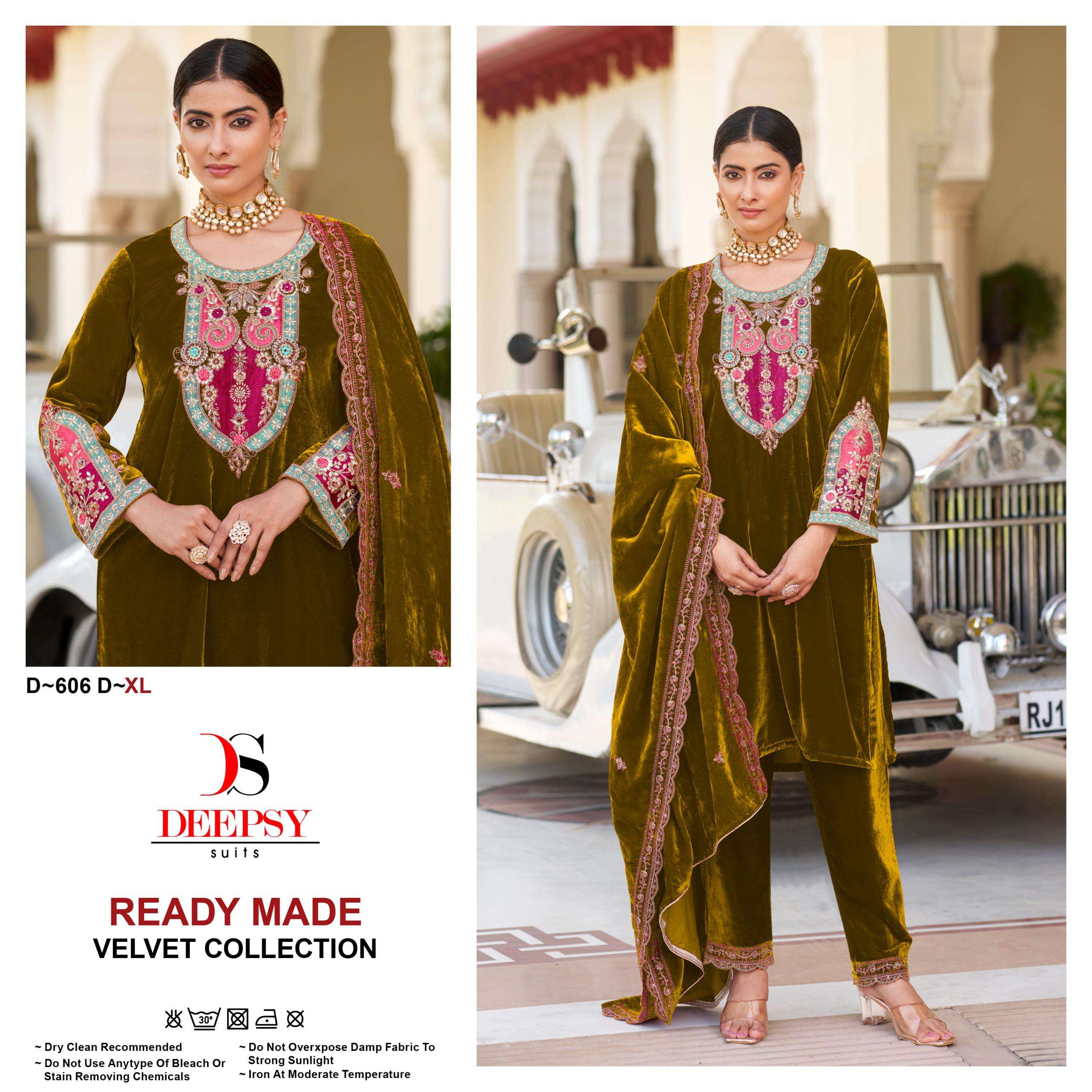 DEEPSY SUITS D 606 VELVET WITH HEAVY EMBROIDERY DESIGNER PAKISTANI SUIT