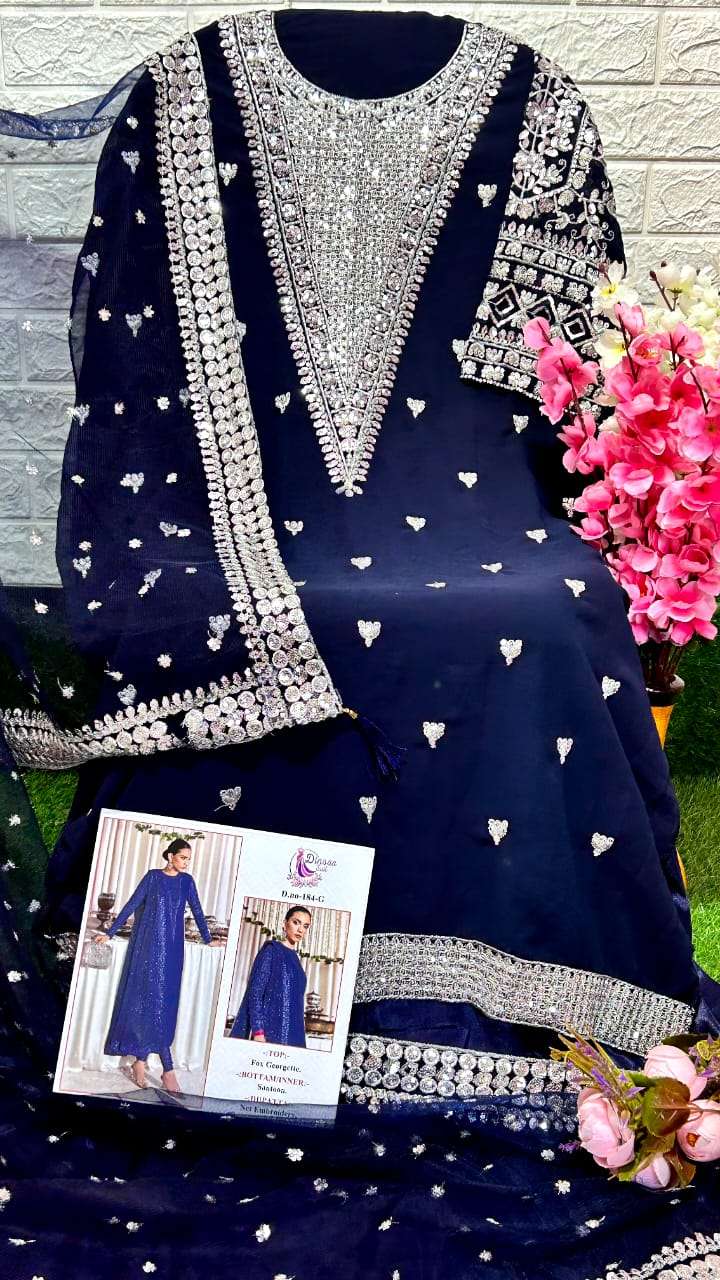 DINSAA SUIT DESIGN NO - 184 GEORGETTE HEAVY EMBROIDERED PARTY WEAR SUIT