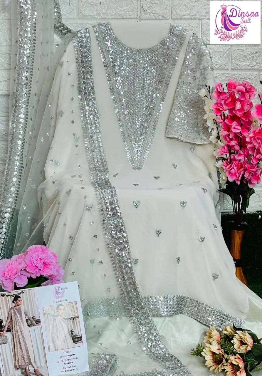 DINSAA SUIT DESIGN NO - 184 GEORGETTE HEAVY EMBROIDERED PARTY WEAR SUIT