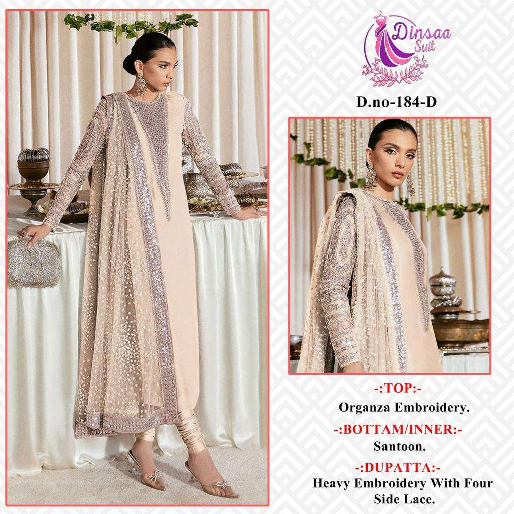 DINSAA SUIT DESIGN NO - 184 GEORGETTE HEAVY EMBROIDERED PARTY WEAR SUIT