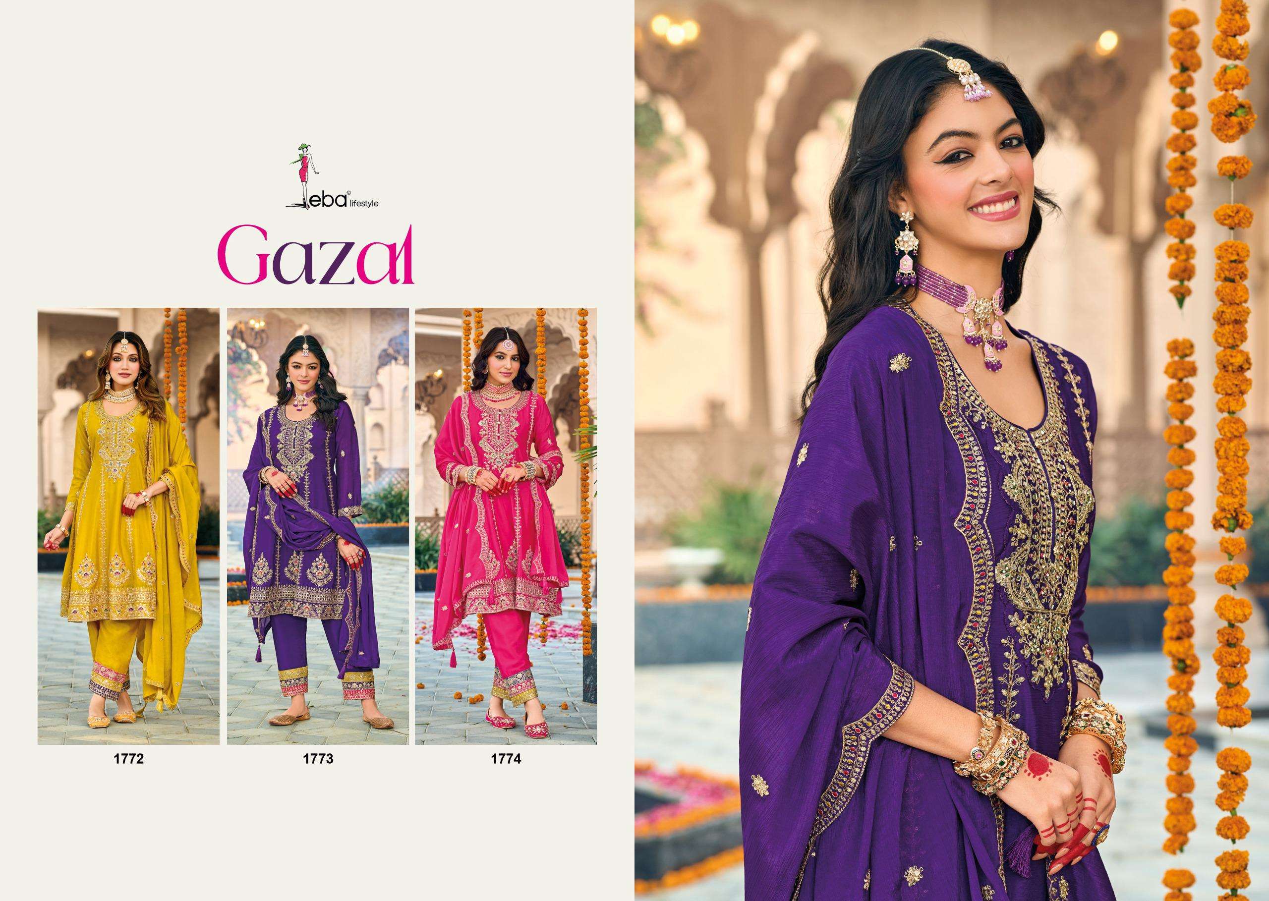 EBA LIFESTYLE  GAZAL HEAVY EMBROIDERY DESIGNER FESTIVE WEAR SUIT
