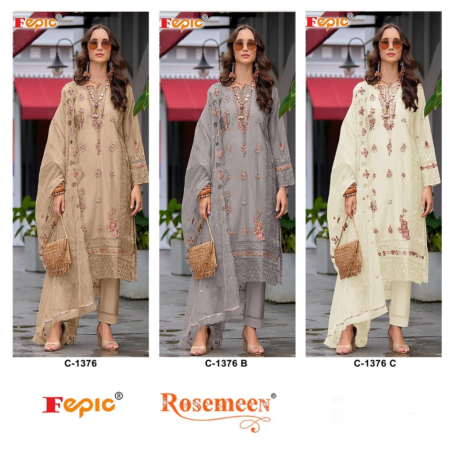 FEPIC ROSEMEEN C 1376 ORGANZA EMBROIDERED PAKISTANI SUIT