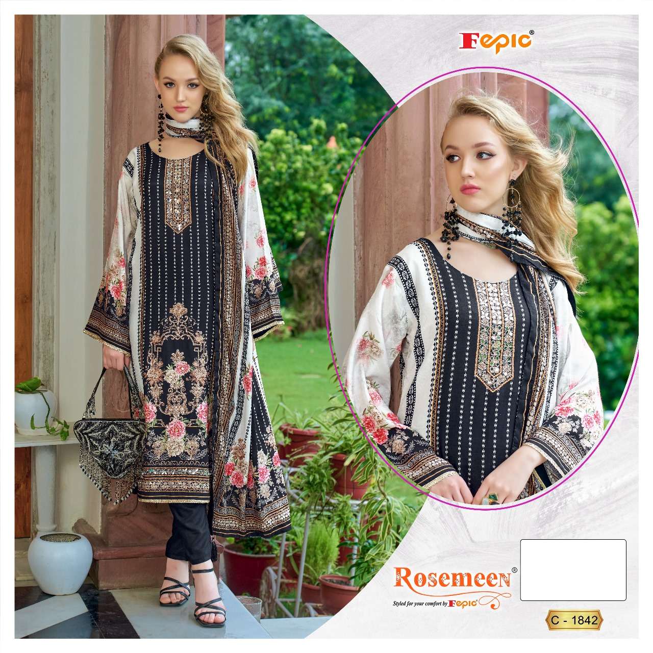 FEPIC ROSEMEEN C 1842 MUSLIN FANCY DESIGNER WORK PAKISTANI SUIT