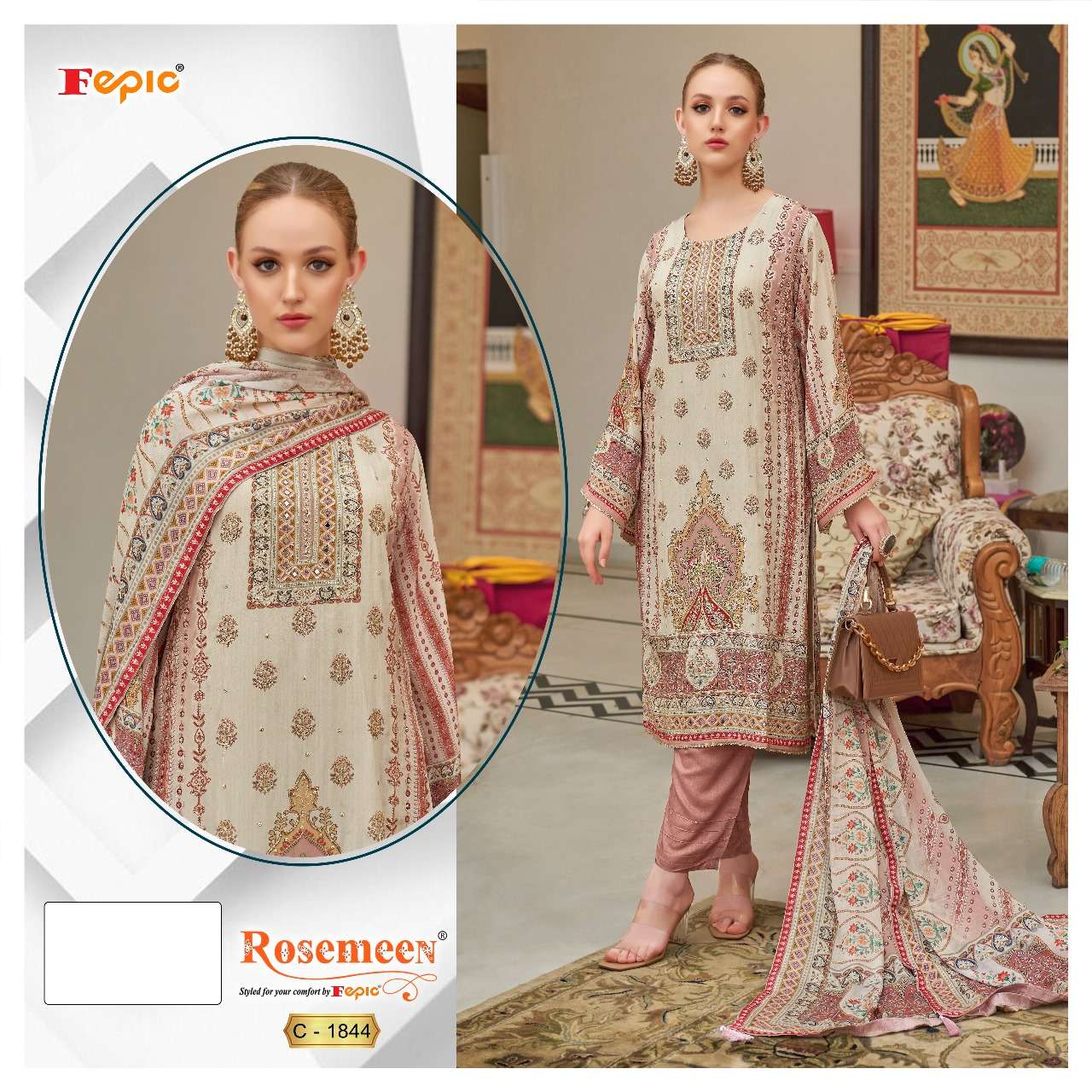FEPIC ROSEMEEN C 1844 CREPE DIGITAL PRINT WITH EMBROIDERED WORK SUIT
