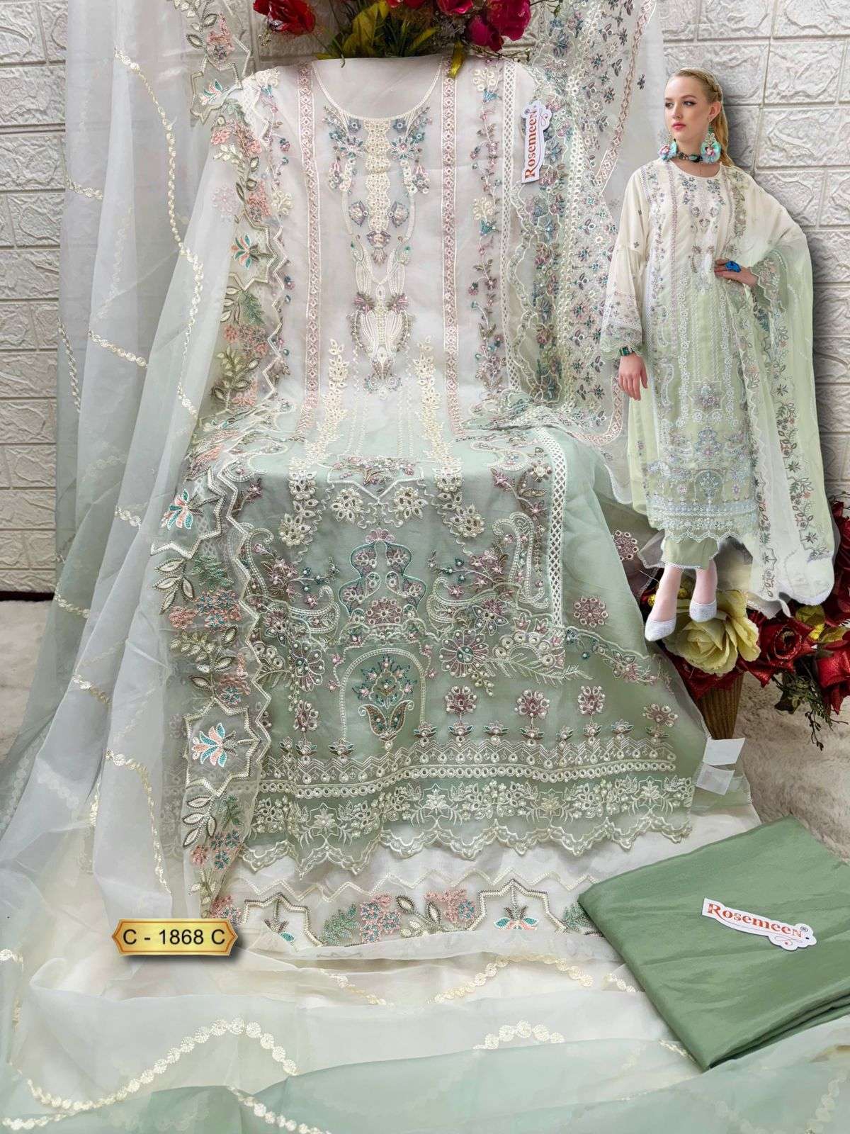 FEPIC ROSEMEEN C 1868 ORGANZA EMBROIDERED PAKISTANI SUIT