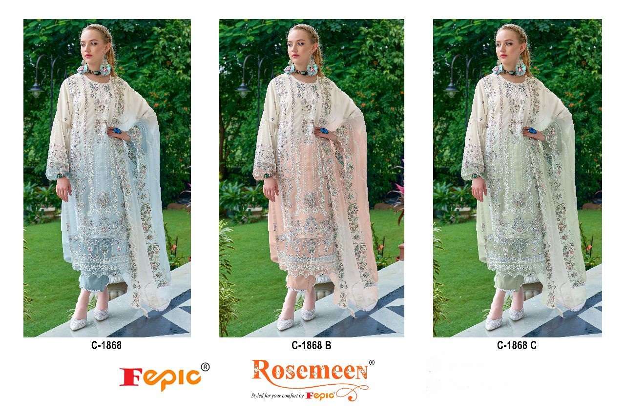 FEPIC ROSEMEEN C 1868 ORGANZA EMBROIDERED PAKISTANI SUIT