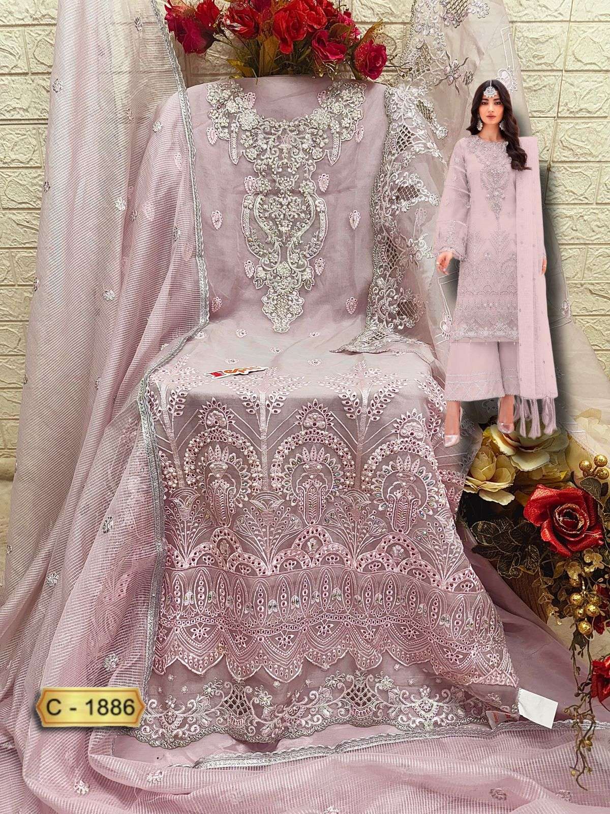 FEPIC ROSEMEEN C 1886 ORGANZA EMBROIDERY DESIGNER SUIT