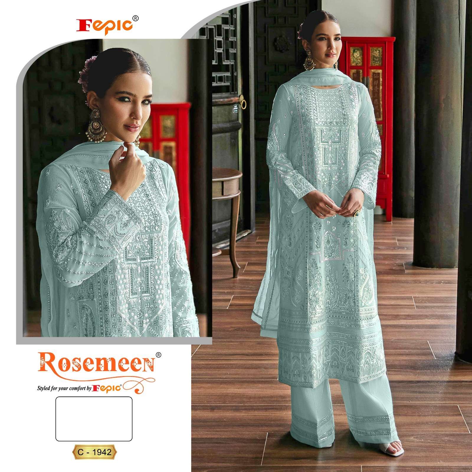 FEPIC ROSEMEEN C 1942 GEORGETTE EMBROIDERED PAKISTANI SUIT