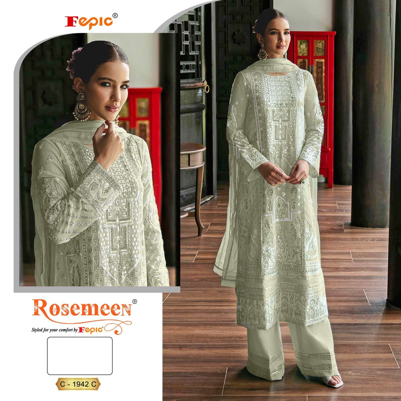 FEPIC ROSEMEEN C 1942 GEORGETTE EMBROIDERED PAKISTANI SUIT