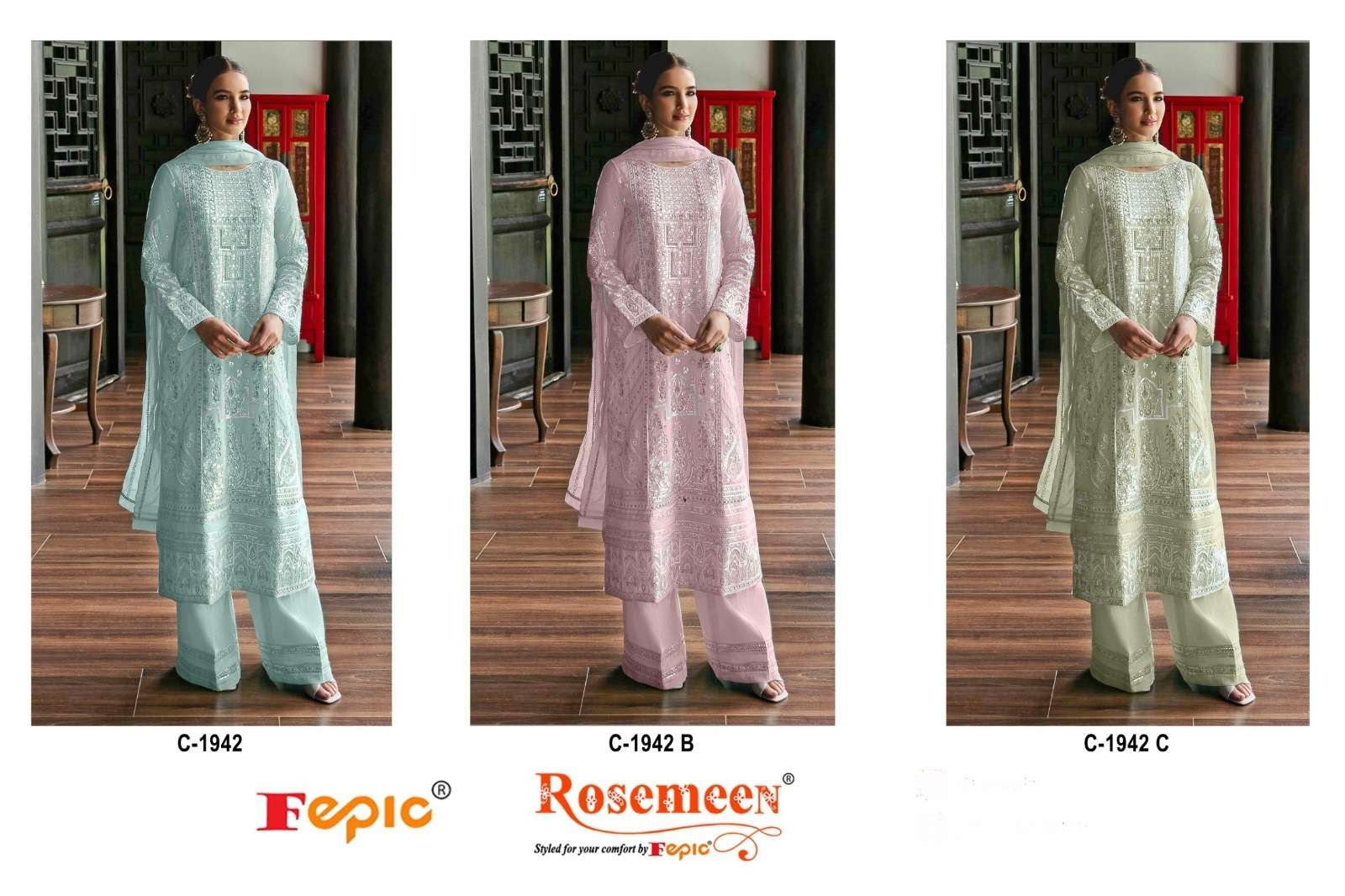 FEPIC ROSEMEEN C 1942 GEORGETTE EMBROIDERED PAKISTANI SUIT