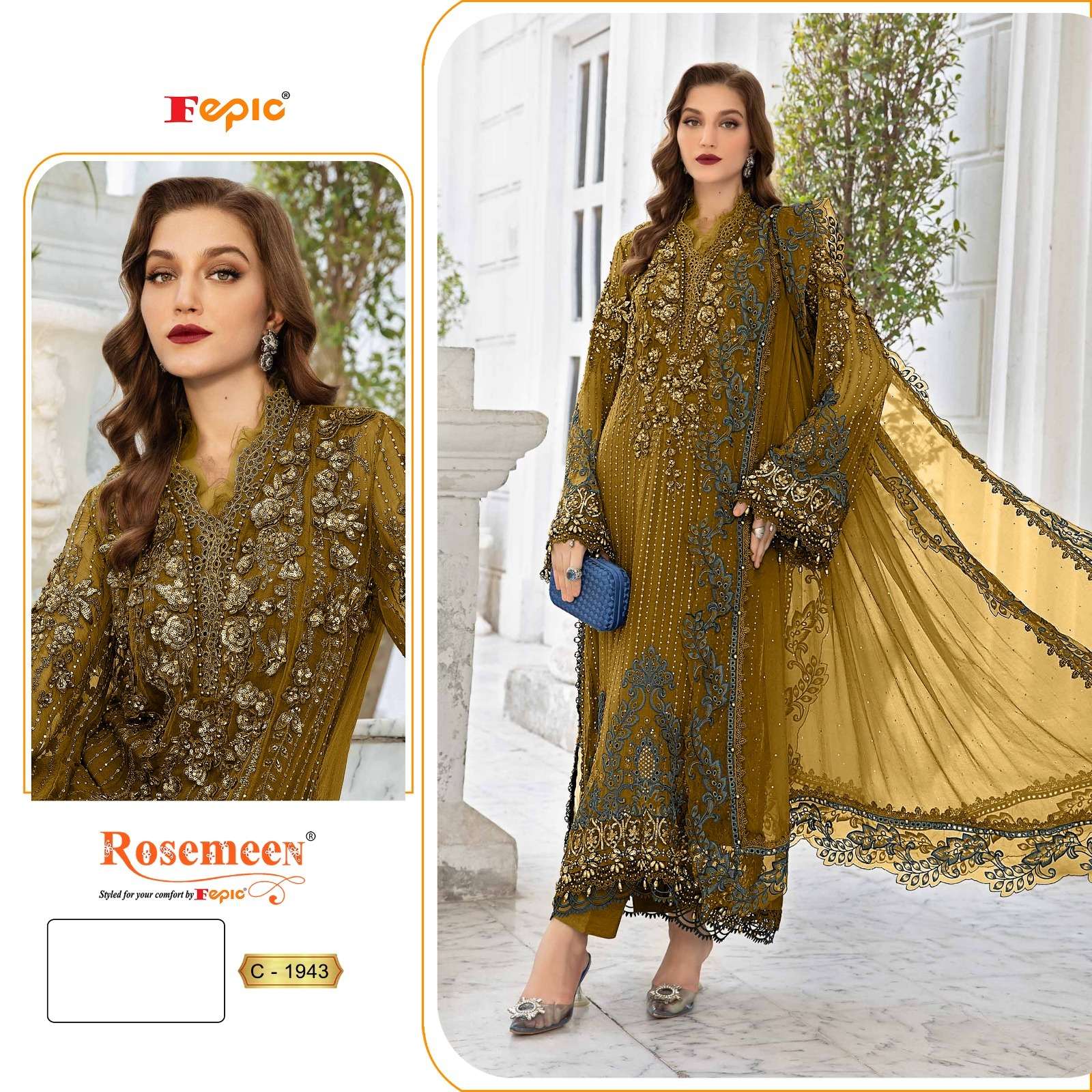  FEPIC ROSEMEEN C 1943 ORGANZA EMBROIDERED PAKISTANI SUIT