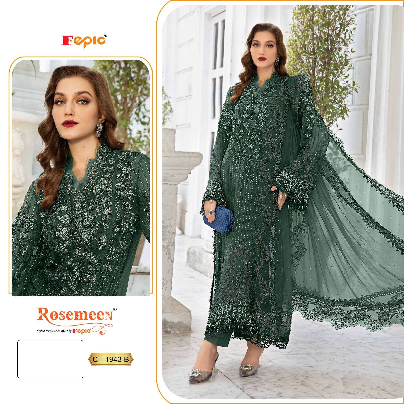  FEPIC ROSEMEEN C 1943 ORGANZA EMBROIDERED PAKISTANI SUIT