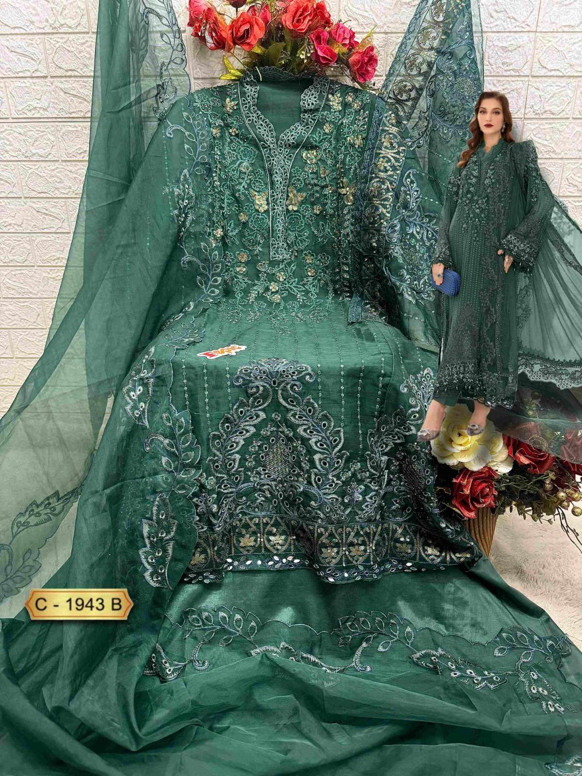  FEPIC ROSEMEEN C 1943 ORGANZA EMBROIDERED PAKISTANI SUIT