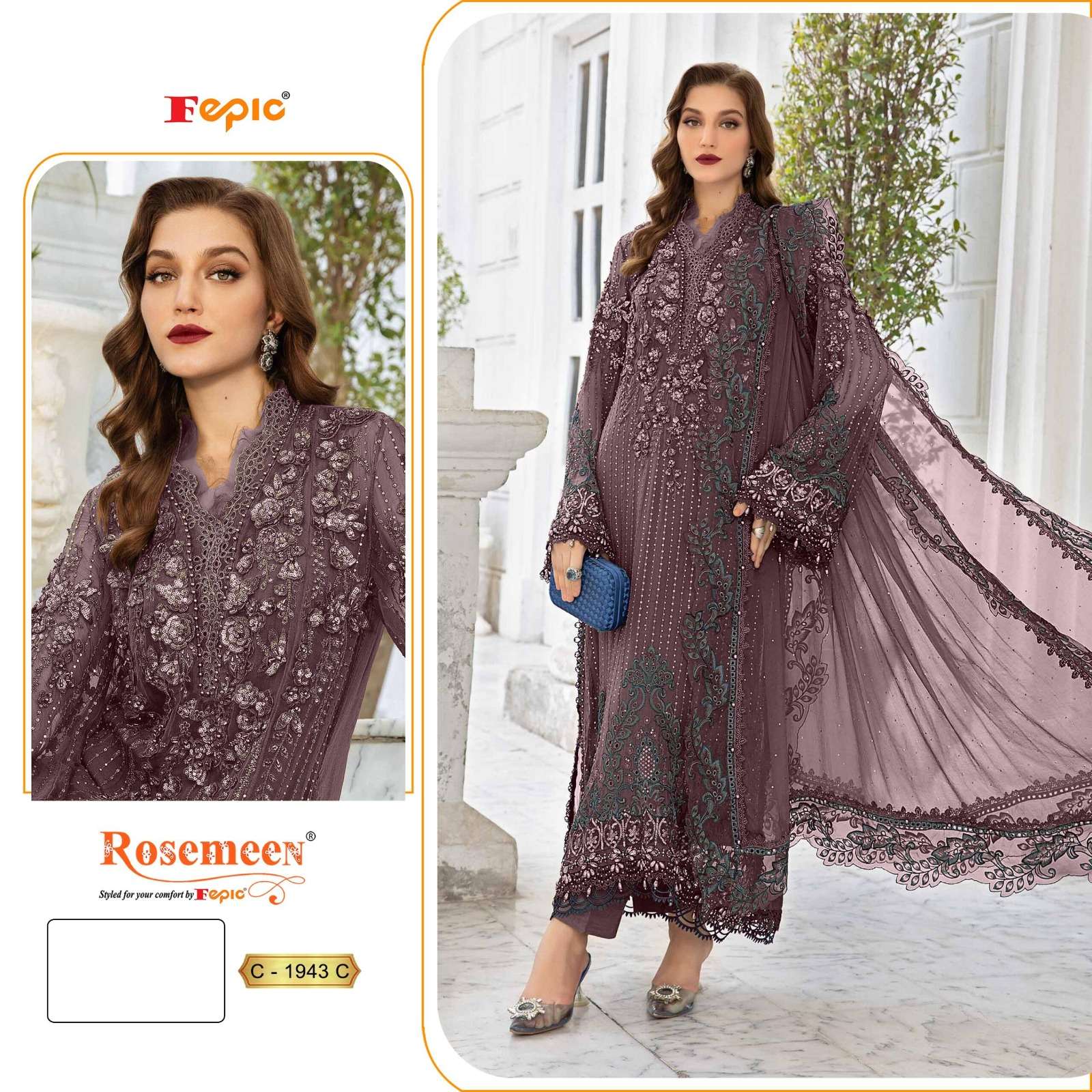  FEPIC ROSEMEEN C 1943 ORGANZA EMBROIDERED PAKISTANI SUIT