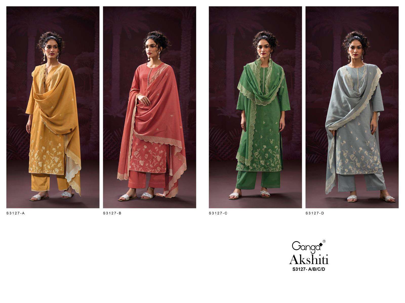 GANGA AKSHITI  3127 COTTON PRINTED WITH FANCY EMBROIDERY WORK SUIT