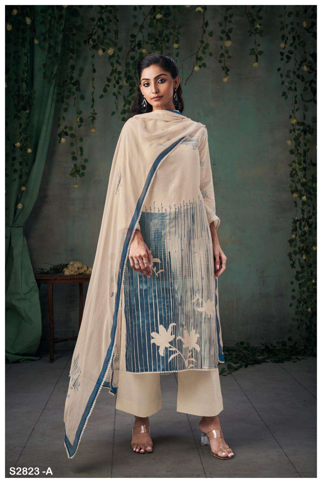 GANGA BLESSICA COTTON PRINTED WITH WORKS TRADITIONAL WEAR SUIT