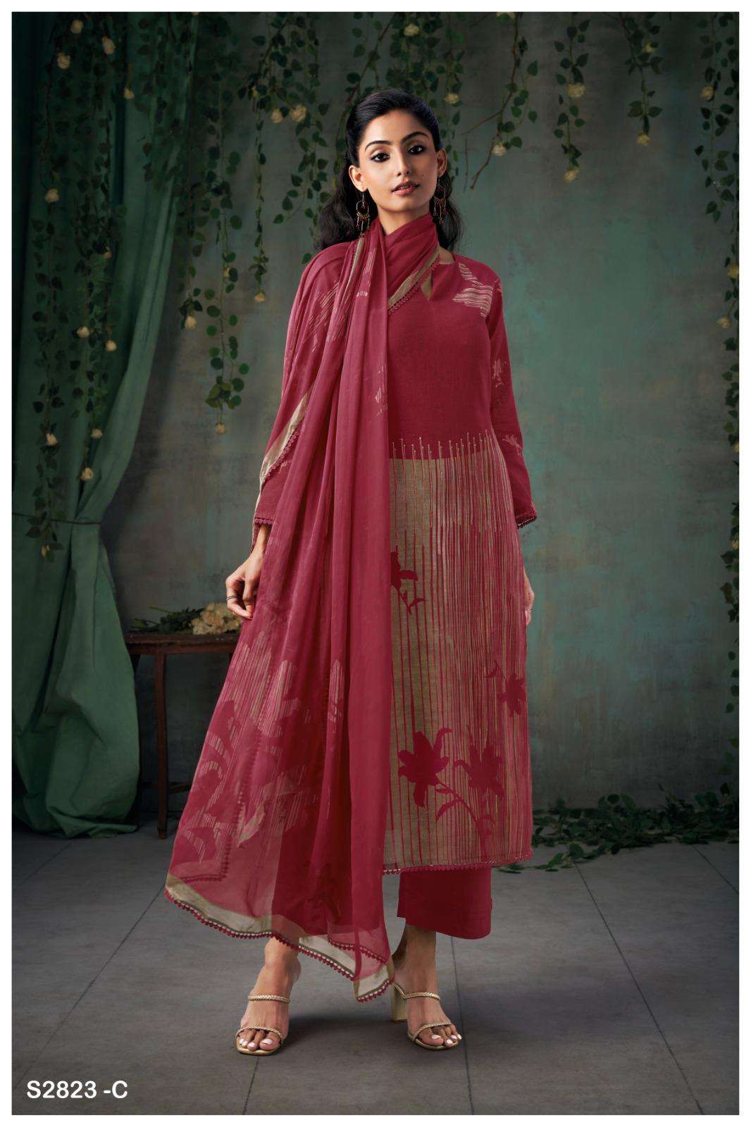 GANGA BLESSICA COTTON PRINTED WITH WORKS TRADITIONAL WEAR SUIT