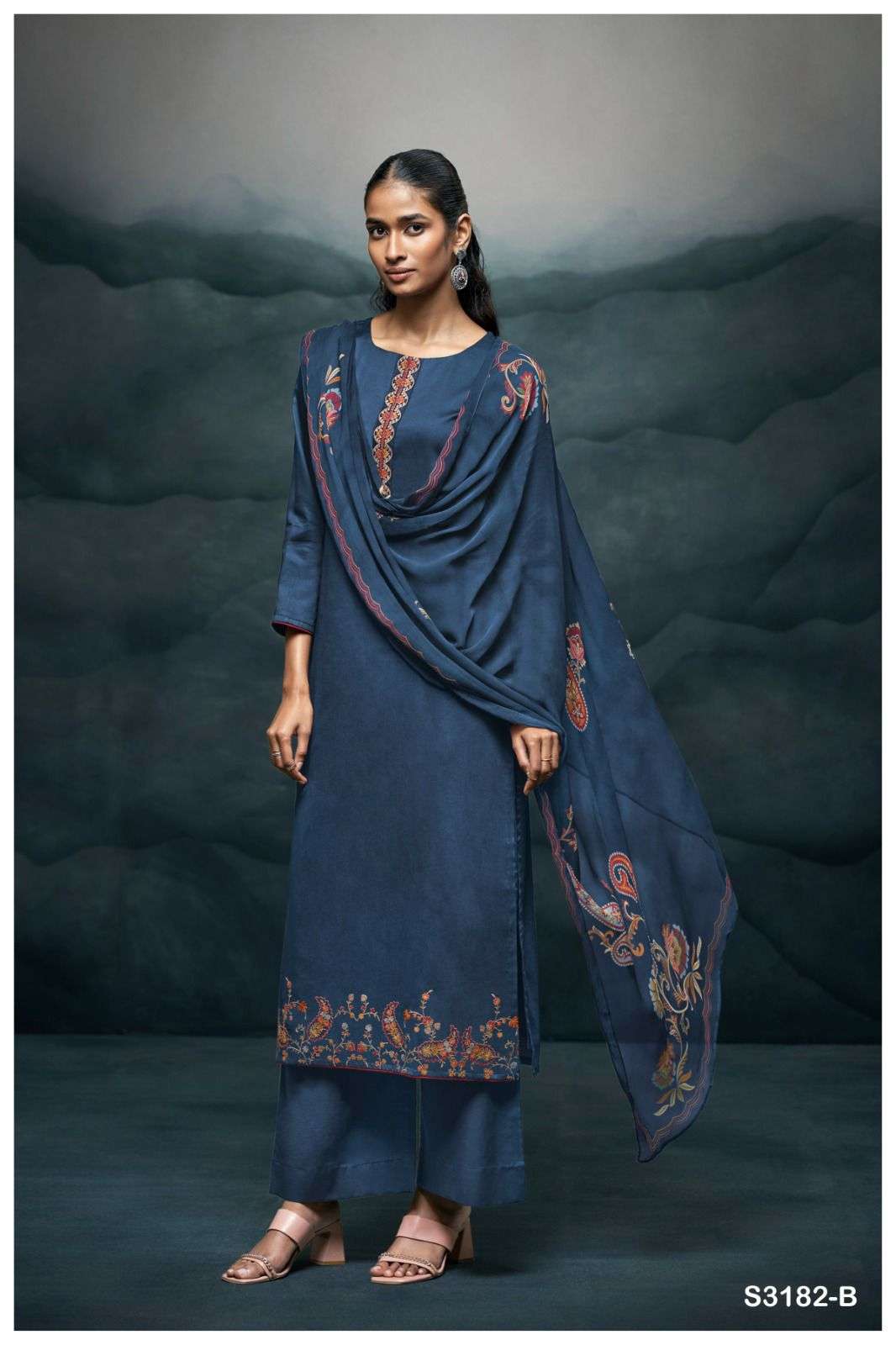 GANGA HARSHIKA 3182 SILK SATIN DESIGNER WORK LADIES SUIT