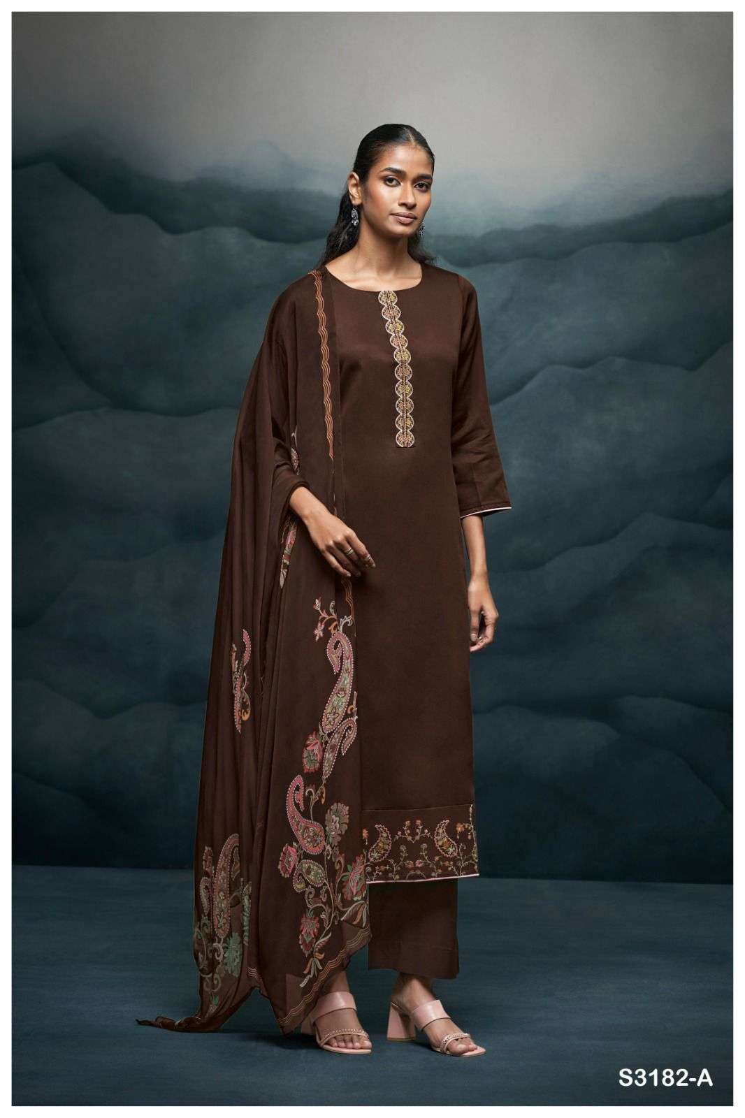 GANGA HARSHIKA 3182 SILK SATIN DESIGNER WORK LADIES SUIT