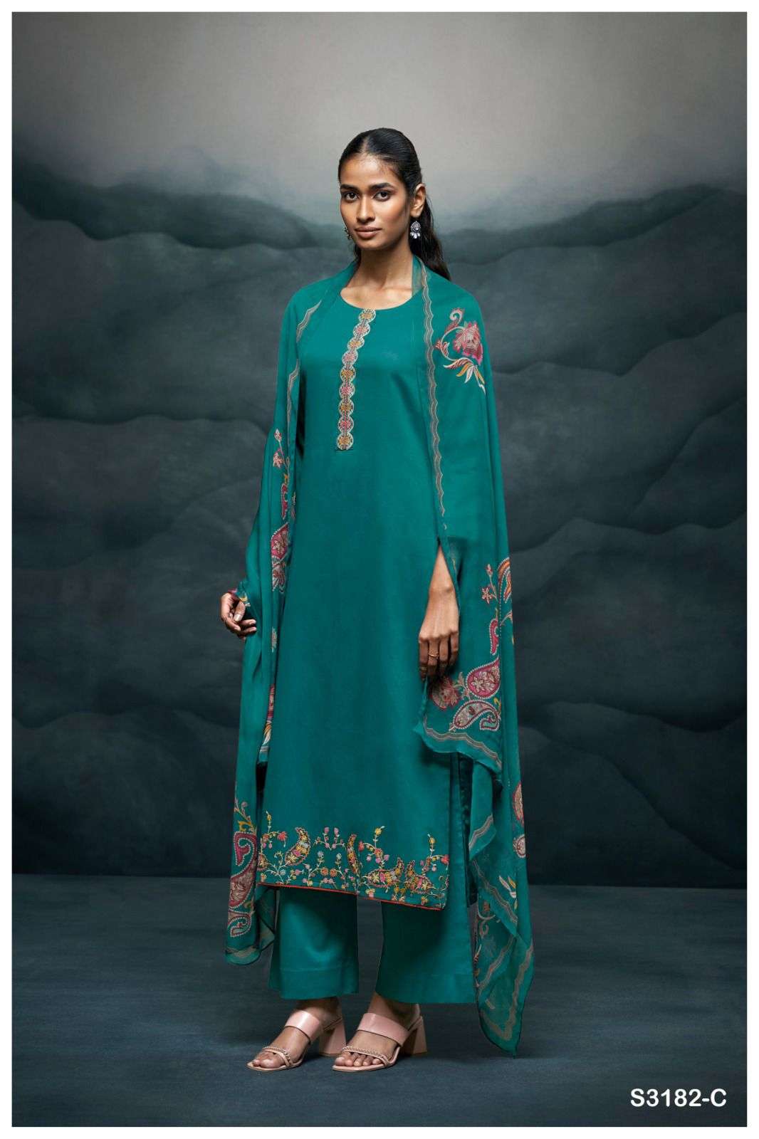 GANGA HARSHIKA 3182 SILK SATIN DESIGNER WORK LADIES SUIT