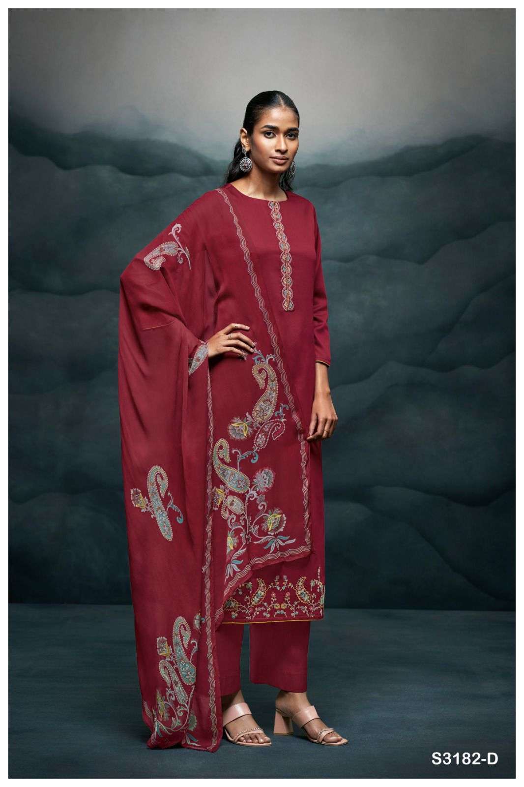 GANGA HARSHIKA 3182 SILK SATIN DESIGNER WORK LADIES SUIT