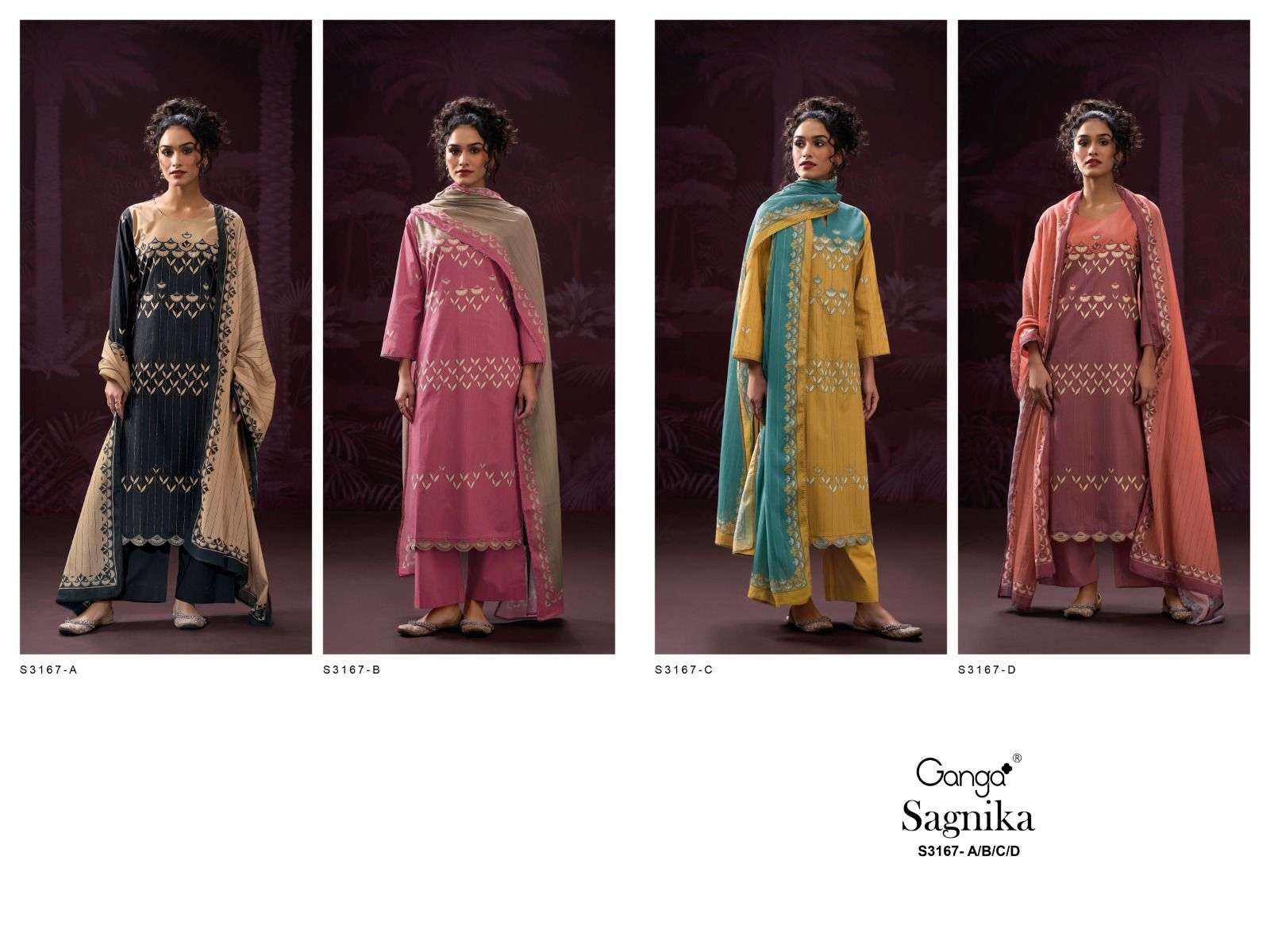 GANGA SAGNIKA 3167 COTTON PRINTED WITH EMBROIDERY WORK SUIT