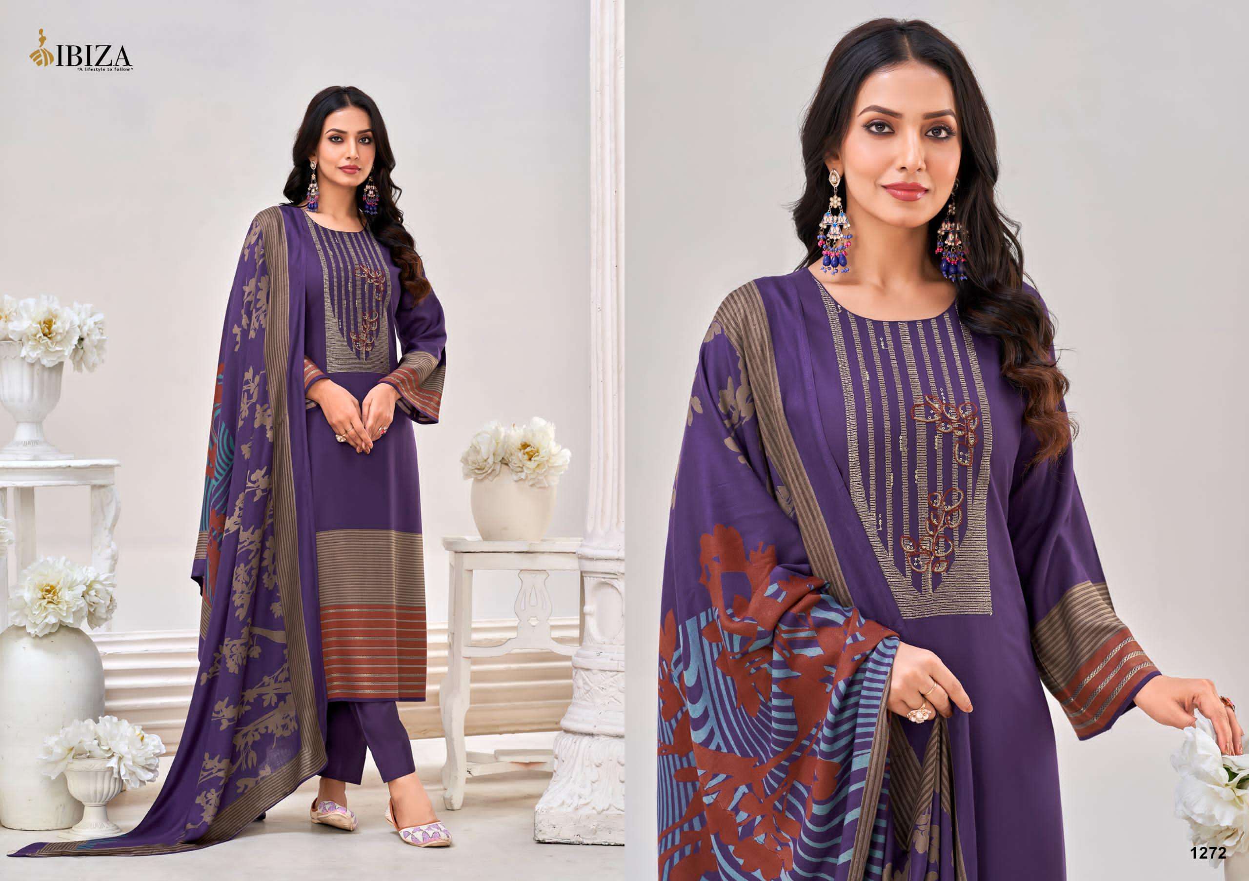 IBIZA EK NAZAR VISCOSE DIGITAL PRINT WITH EMBROIDERY WORK SUIT