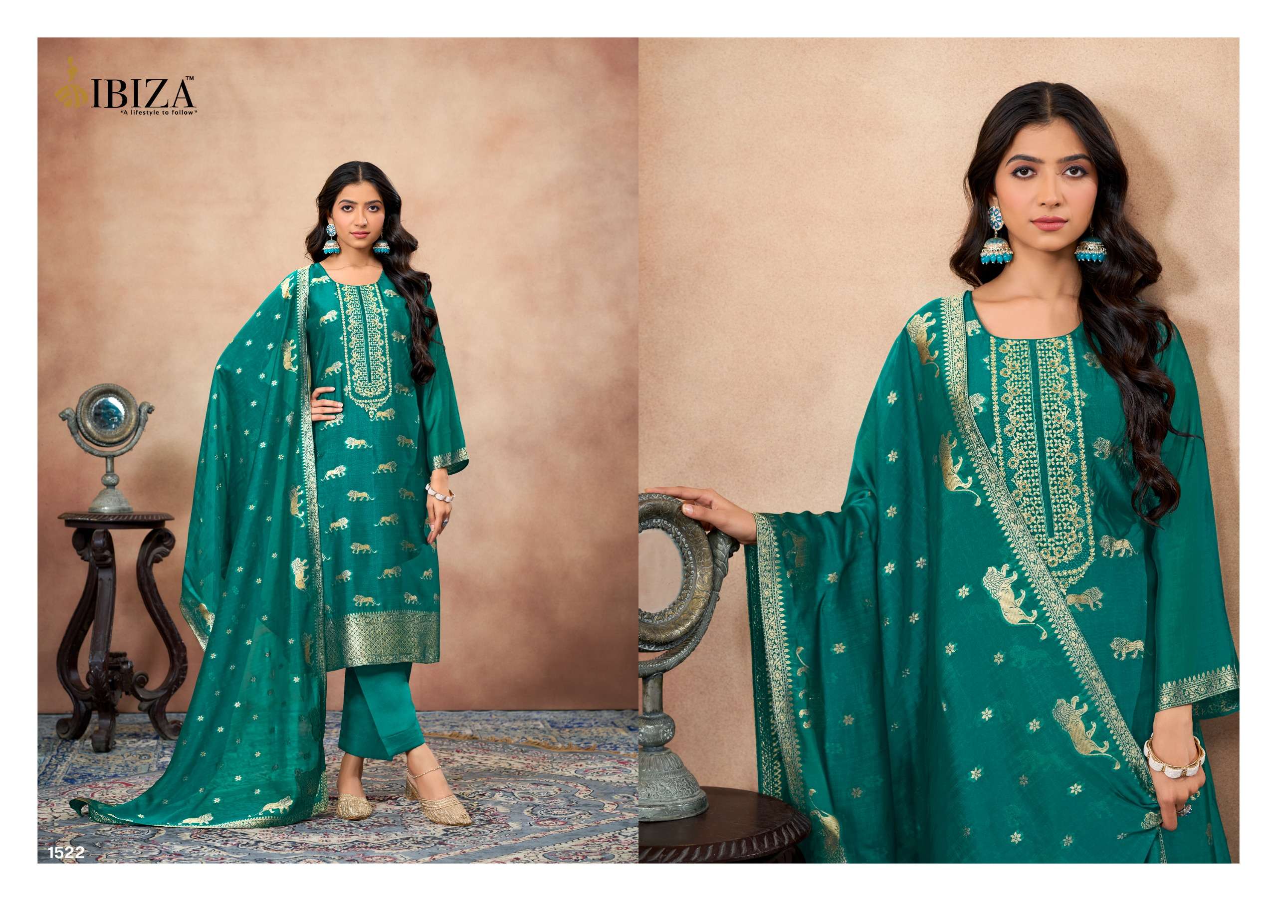 IBIZA GEHNA  SILK JACQUARD EMBROIDERY DESIGNER SUIT