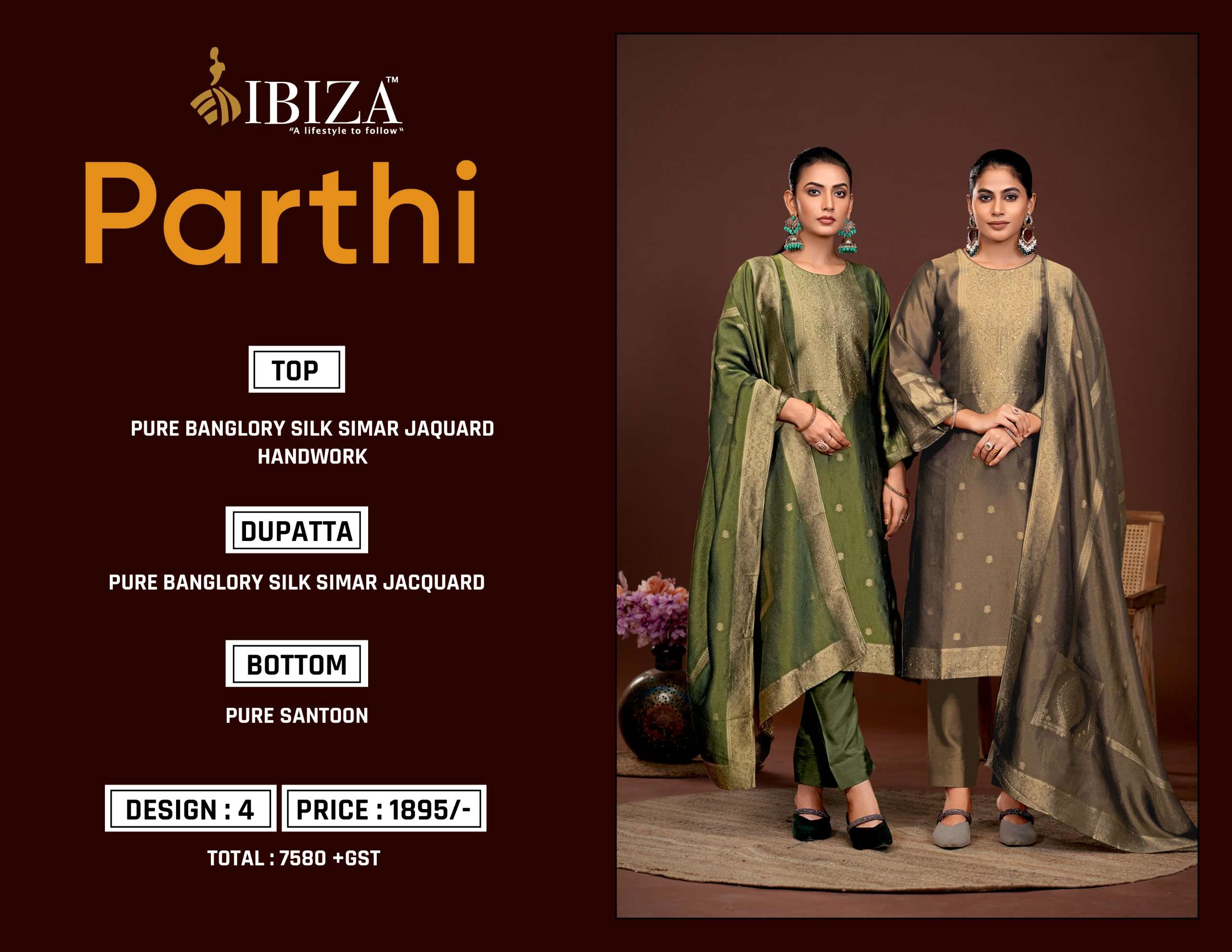  IBIZA PARTHI SILK SIMAR JACQUARD DESIGNER TRADITIONAL WEAR SUIT
