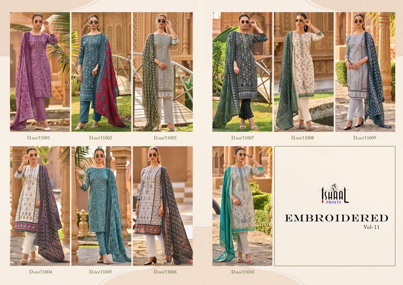 ISHAAL PRINTS EMBROIDERED VOL 11 LAWN COTTON FANCY WORK SUIT
