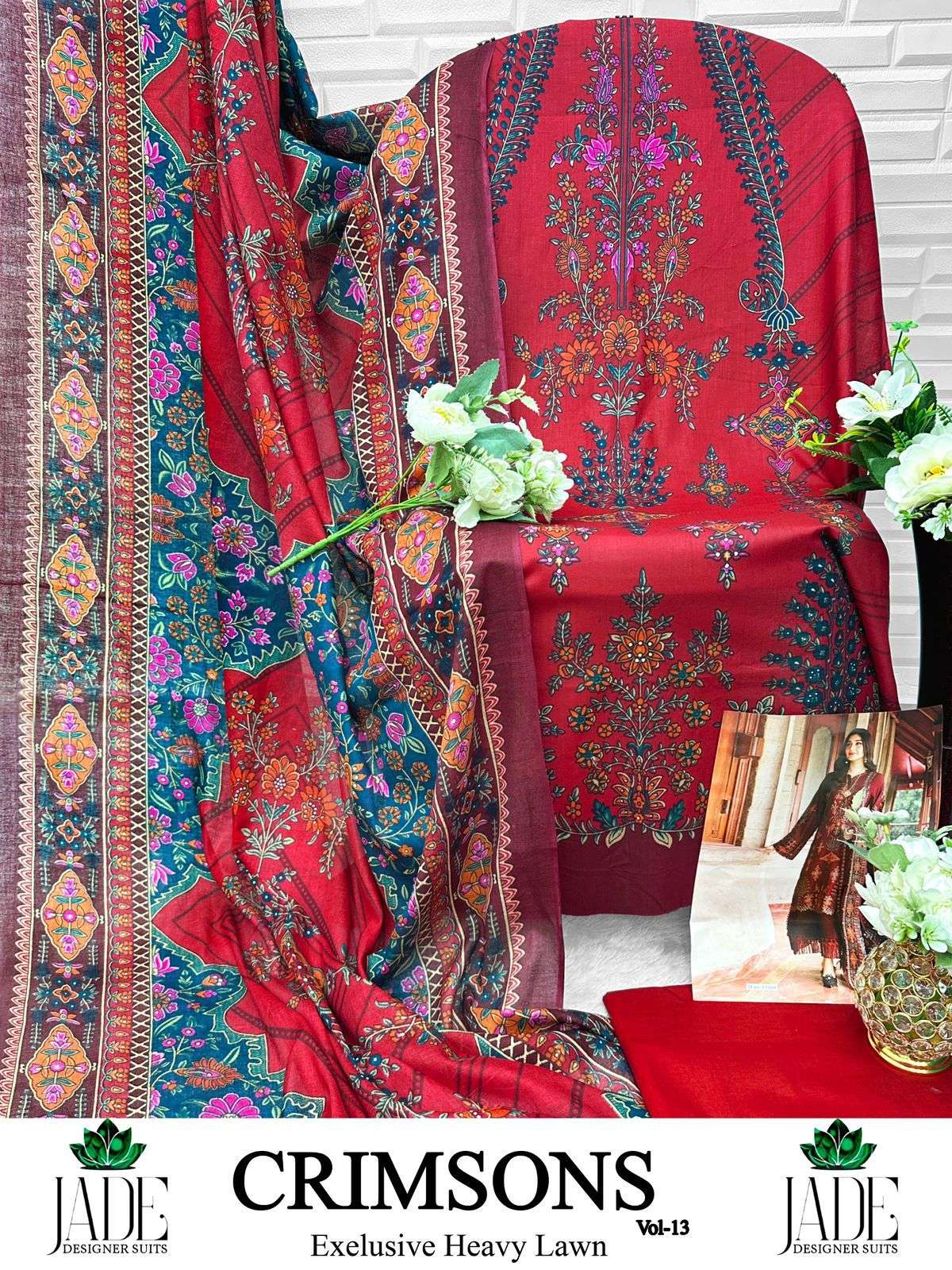JADE CRIMSON EXCLUSIVE HEAVY LAWN COLLECTION VOL 13 LAWN COTTON SUIT