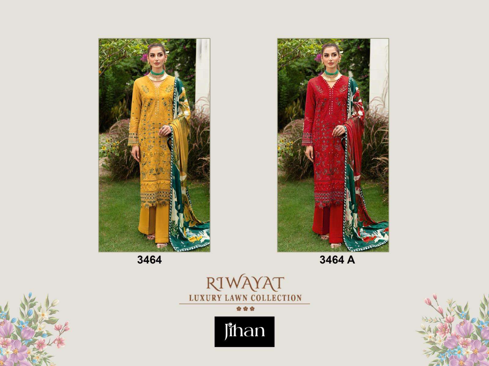 JIHAAN DESIGN NO - 3464 RAYON SELF EMBROIDERED HEAVY PARTY WEAR SUIT