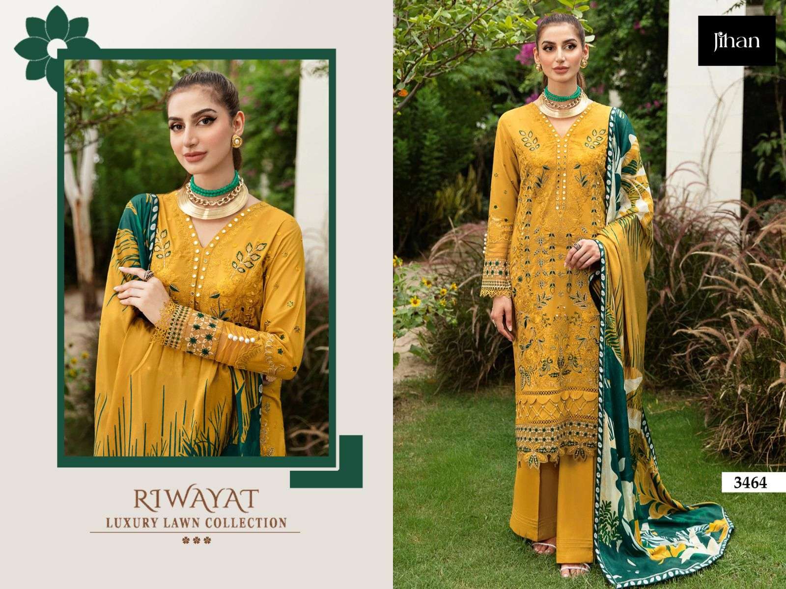 JIHAAN DESIGN NO - 3464 RAYON SELF EMBROIDERED HEAVY PARTY WEAR SUIT
