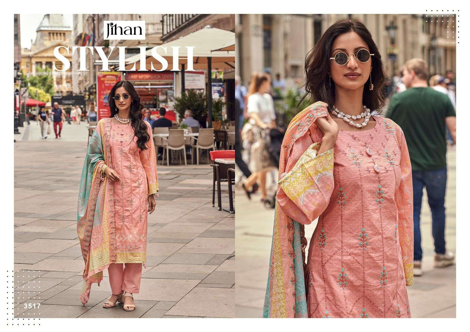 JIHAN LAWN COLLECTION DESIGN NO - 3515-3516-3517-3518 PURE LAWN PRINT EXCLUSIVE SELF EMBROIDERED PARTY WEAR SUIT