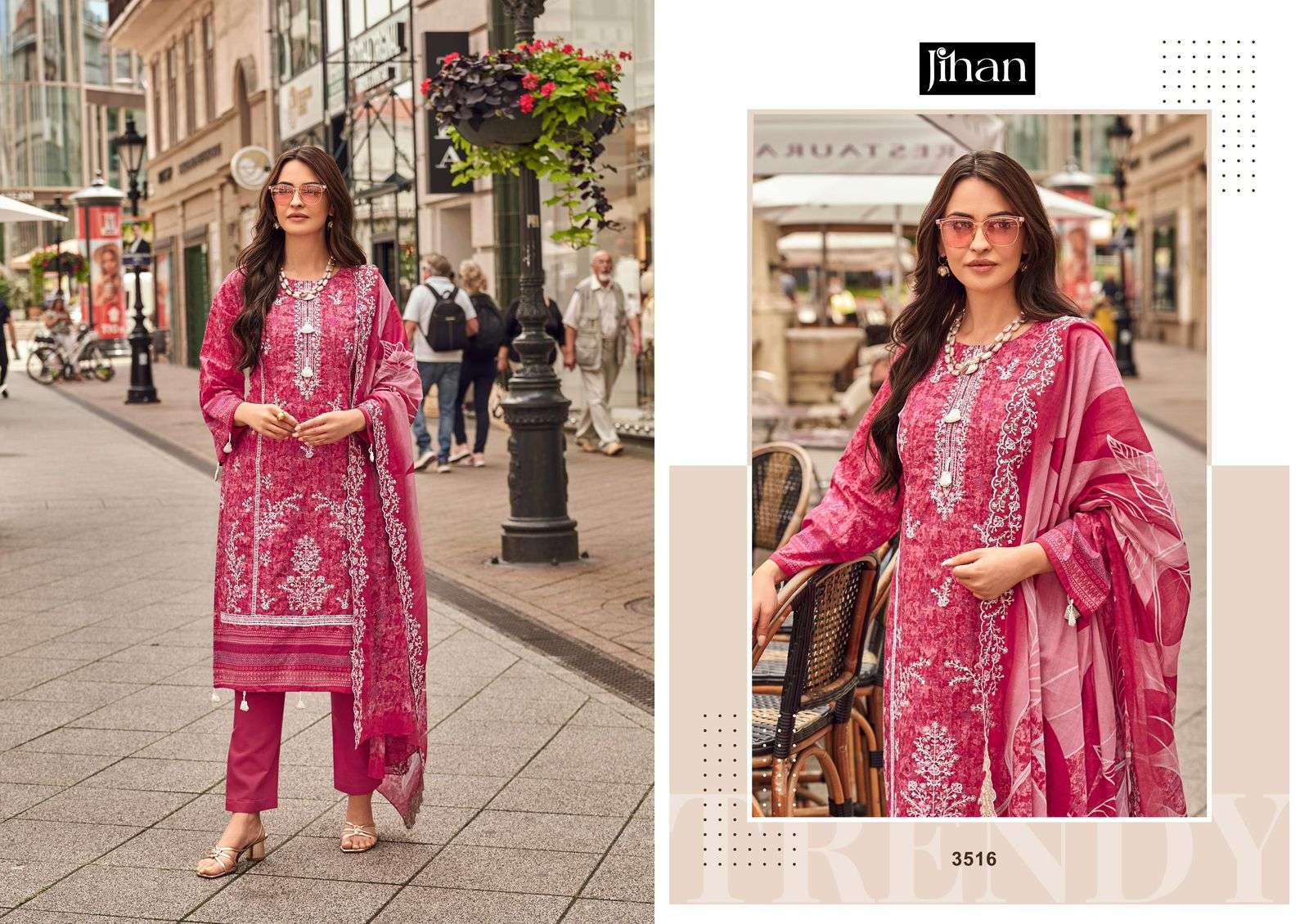 JIHAN LAWN COLLECTION DESIGN NO - 3515-3516-3517-3518 PURE LAWN PRINT EXCLUSIVE SELF EMBROIDERED PARTY WEAR SUIT