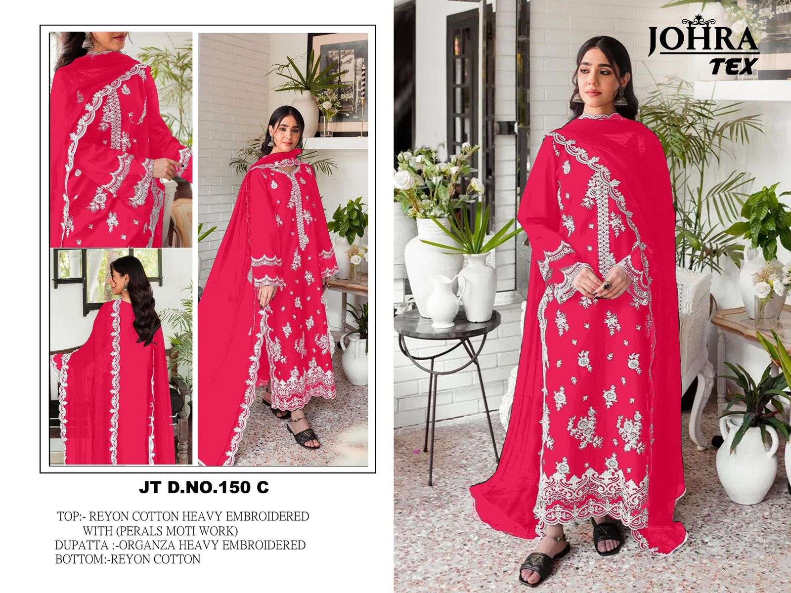 JOHRA TEX DESIGN NO - JT - 150 C RAYON COTTON HEAVY EMBROIDERED SALWAR SUIT