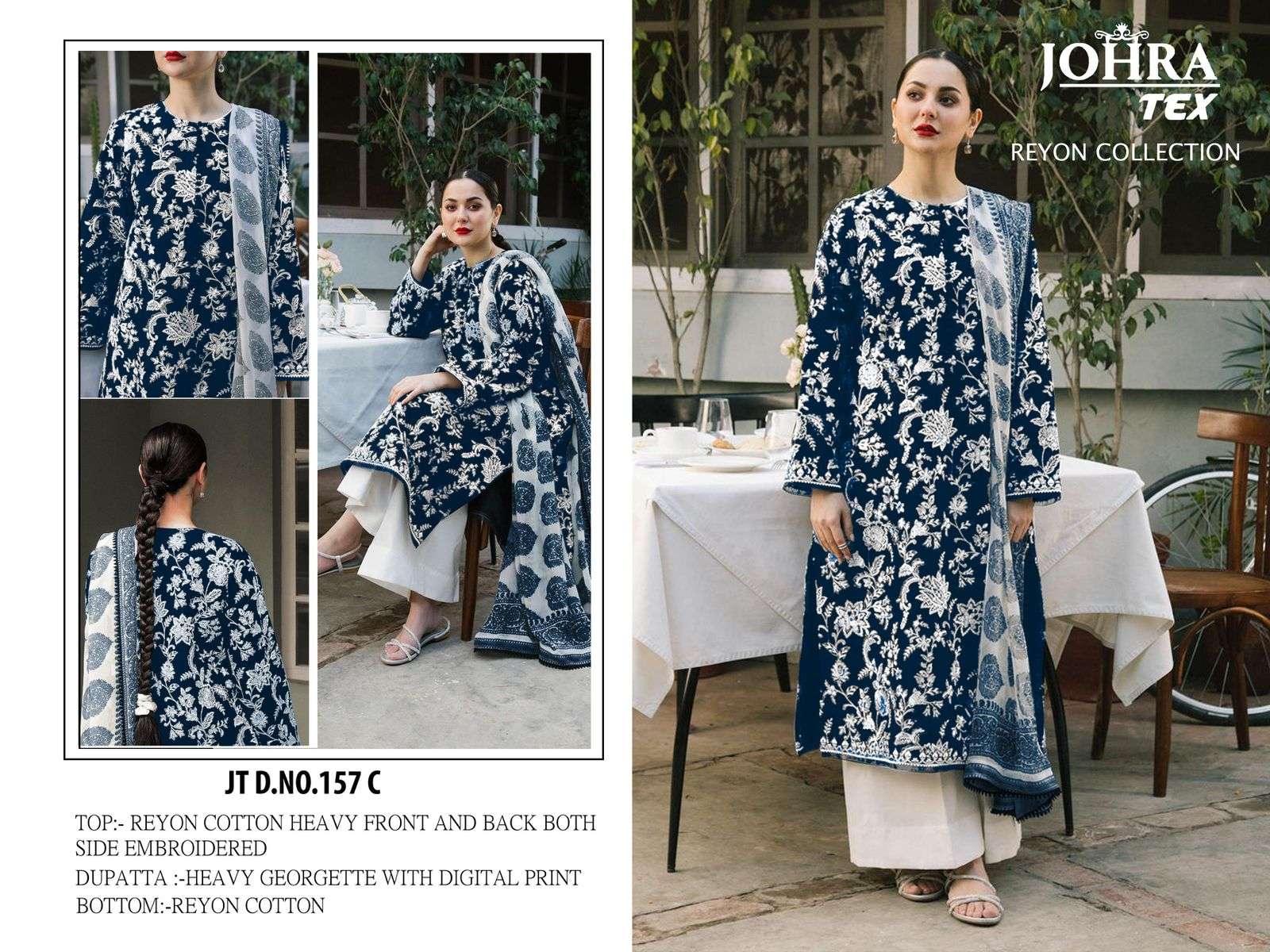 JOHRA TEX DESIGN NO - JT - 157 RAYON COTTON EMBROIDERED SALWAR SUIT