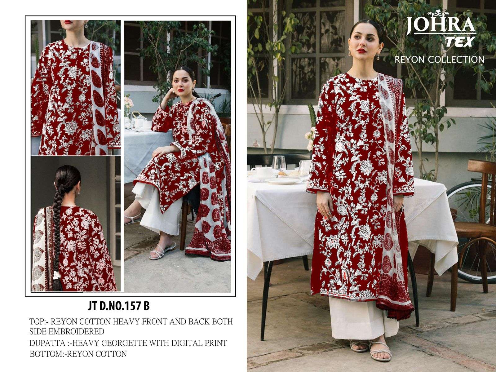 JOHRA TEX DESIGN NO - JT - 157 RAYON COTTON EMBROIDERED SALWAR SUIT