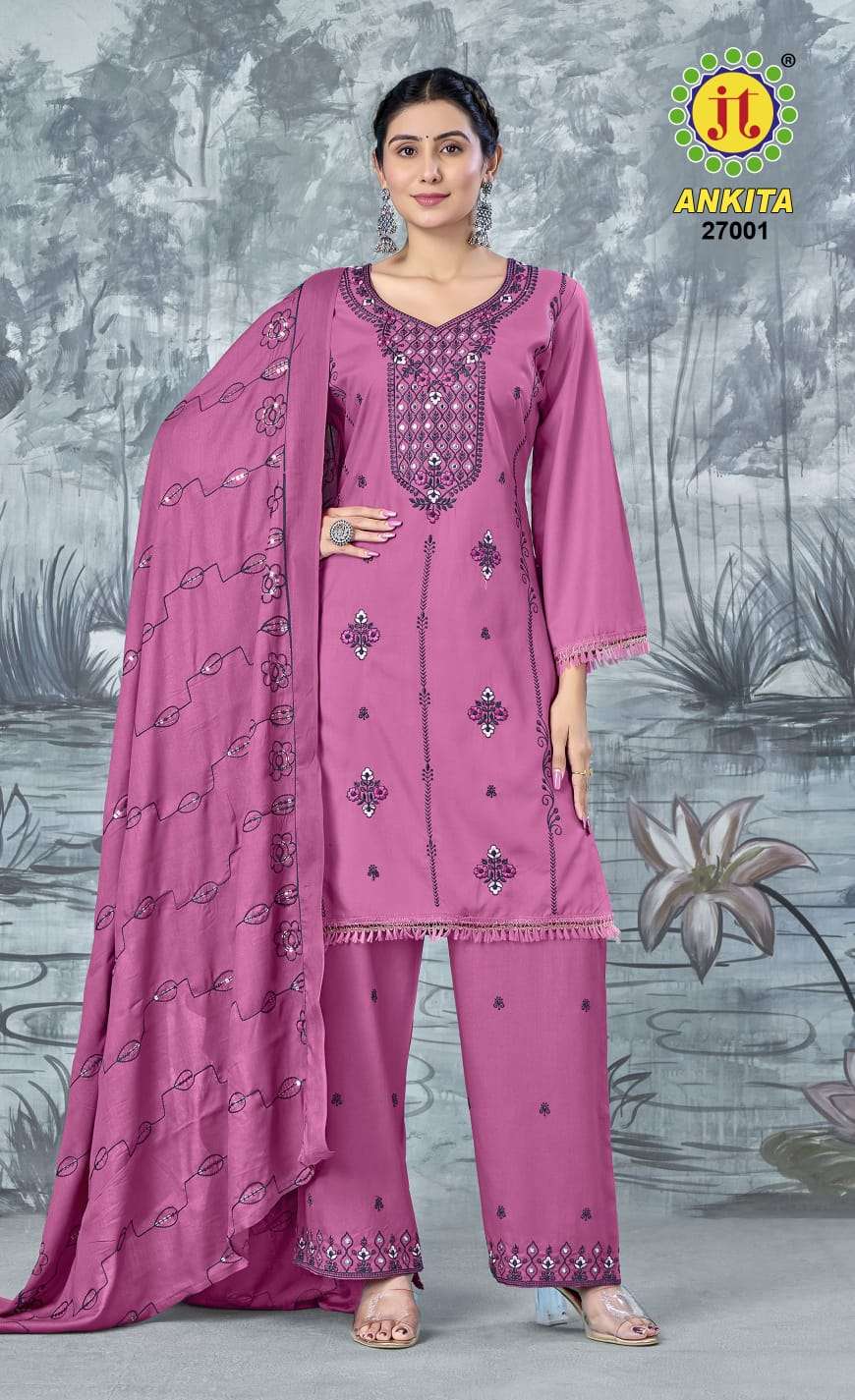 JT ANKITA VOL 27 RAYON FANCY SEQUENCE EMBROIDERY WORK SUIT